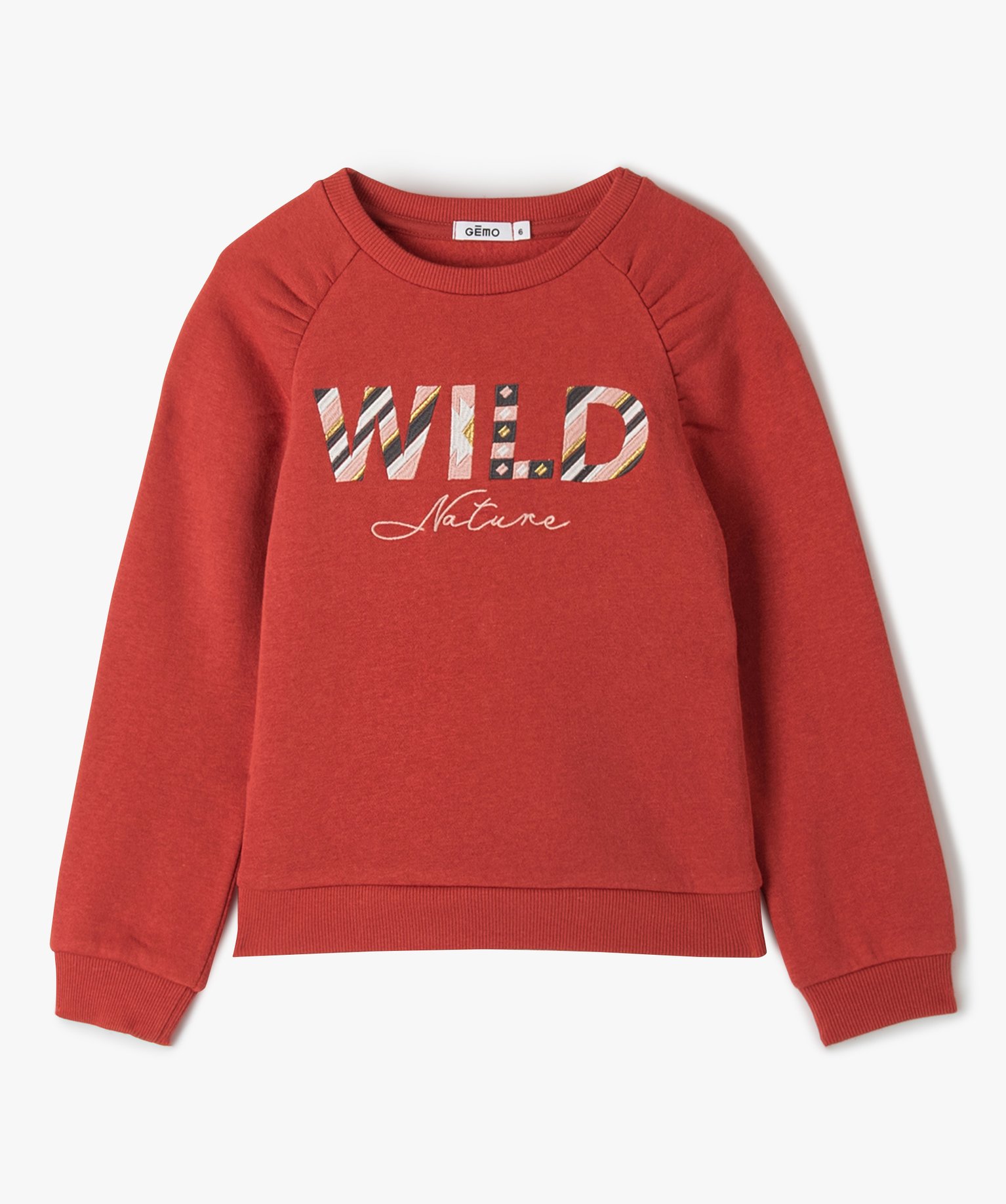 Sweat fille brodé à emmanchures fantaisie rouge | GEMO