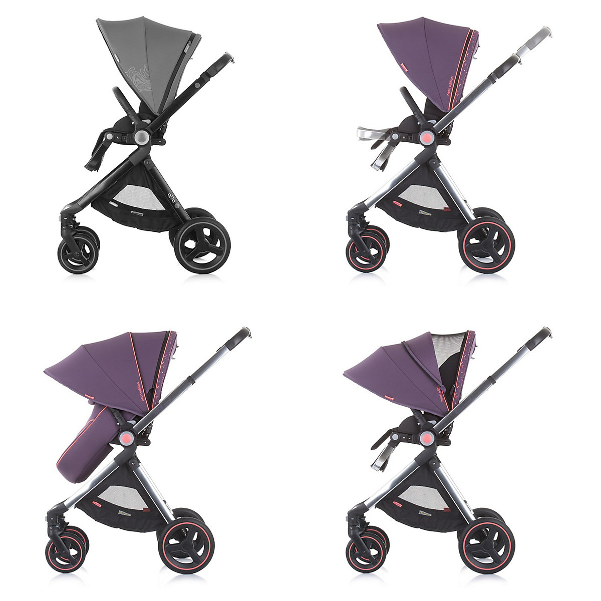 Kinderwagen Elite 3 in 1, Autositz, Babywanne Kombikinderwagen