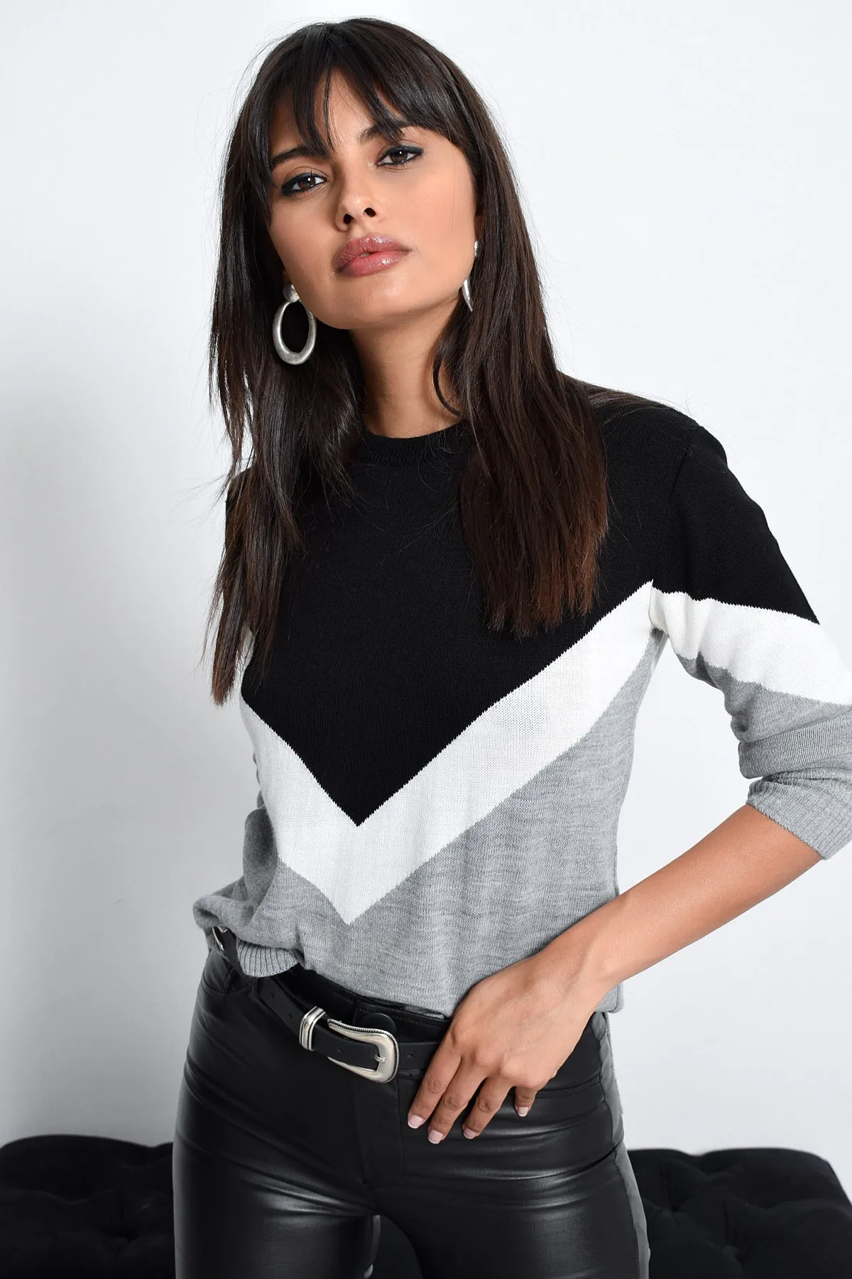 Cool & Sexy  Schwarz-grauer Strickpullover für Damen DA29