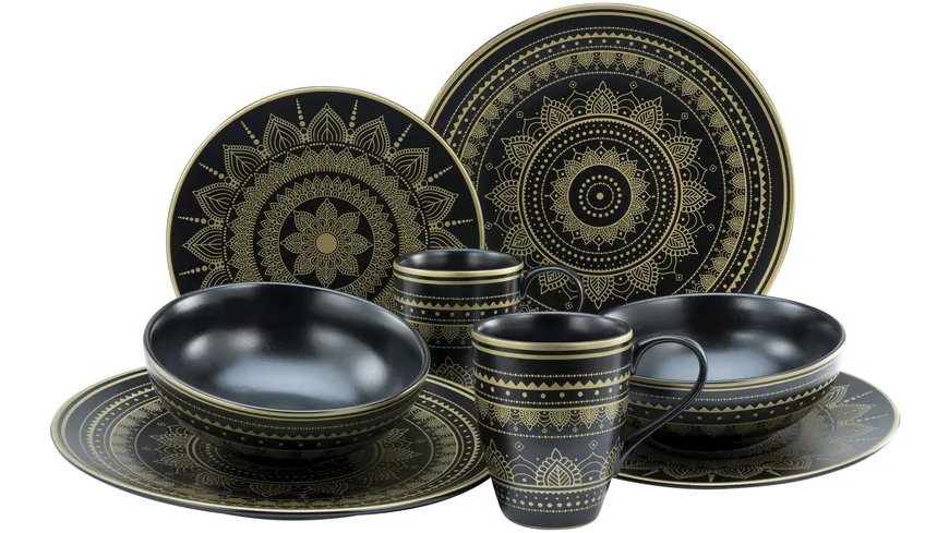 CreaTable Kombisservice  Mandala gold/schwarz 8-tlg.