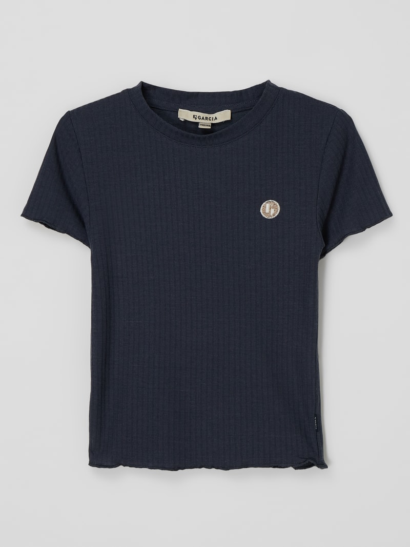 Cropped T-Shirt mit Rippenstruktur in marineblau