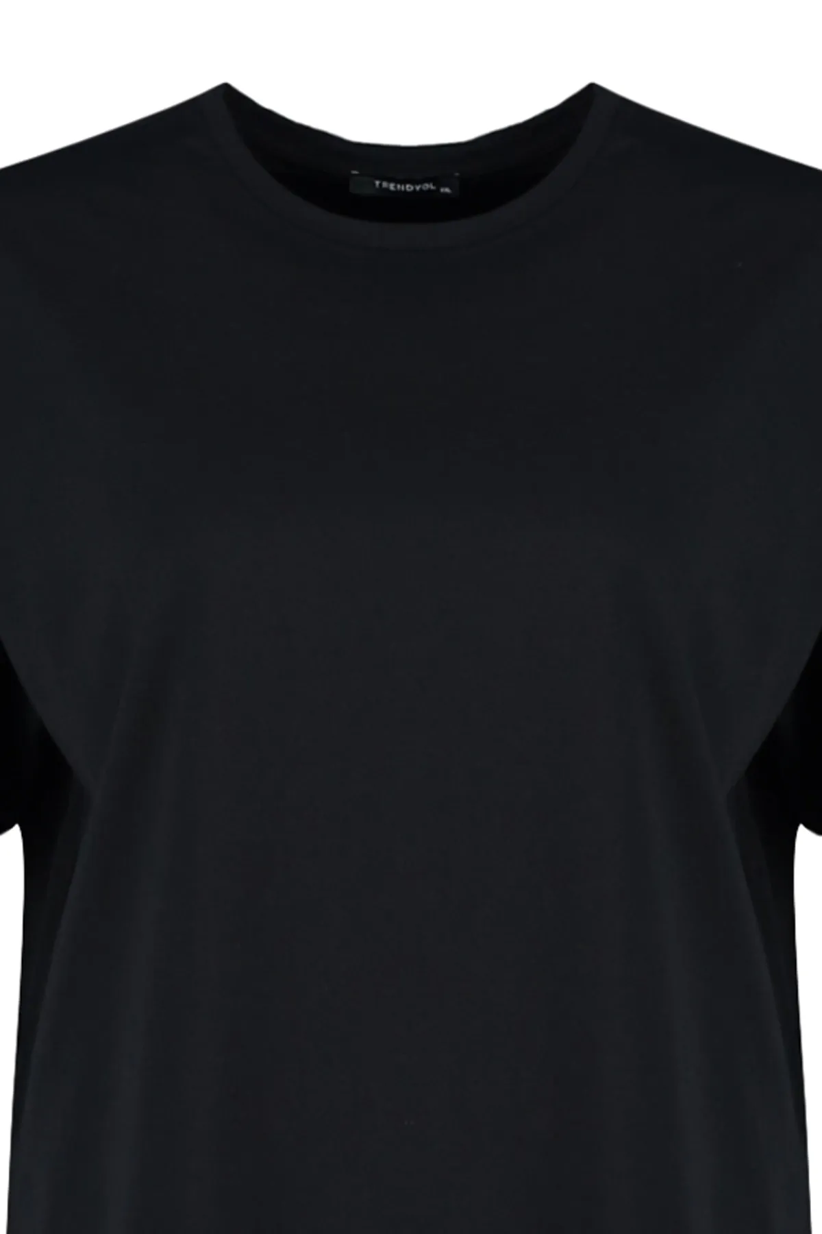 Trendyol Curve  Schwarzes bedrucktes Strick-T-Shirt mit Rundhalsausschnitt TBBSS23BF00024