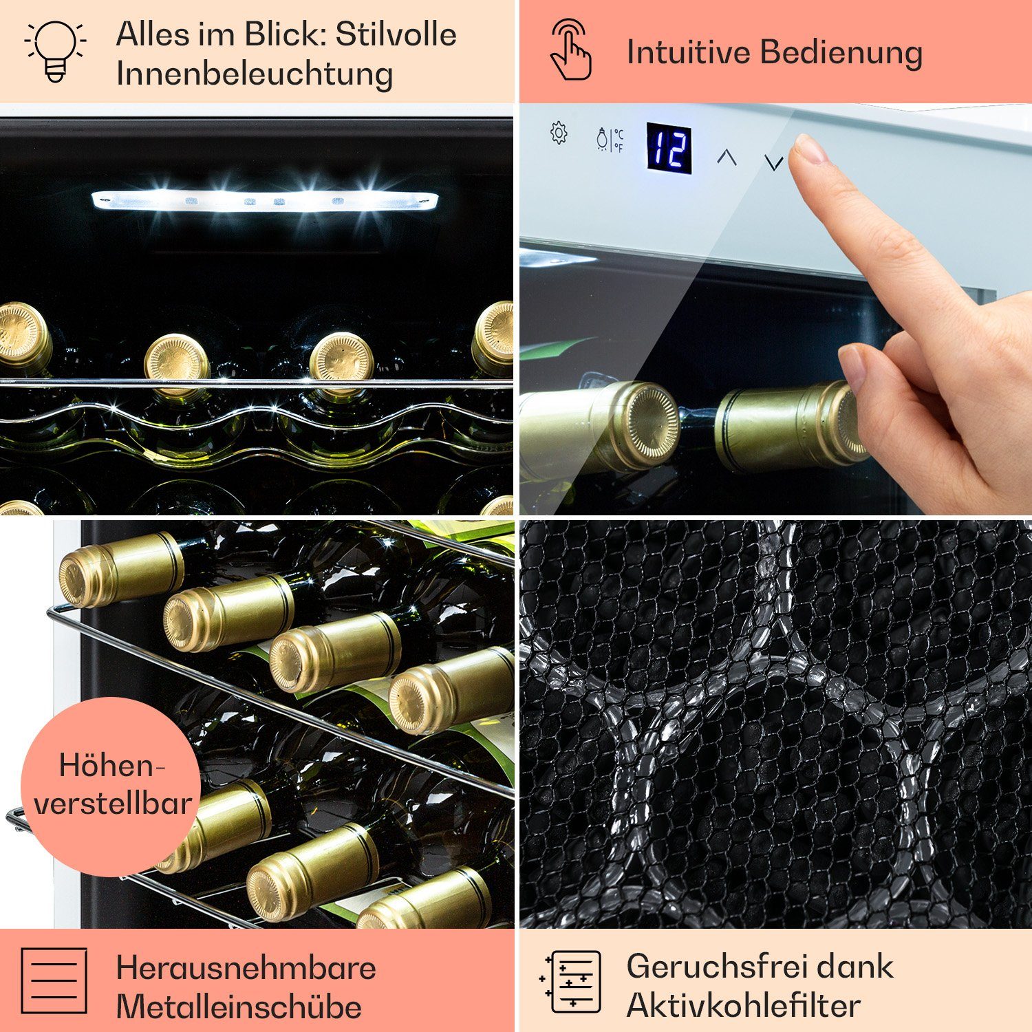 Klarstein Weinkühlschrank Shiraz 16 Quartz, für 16 Standardflaschen á 0,75l,Wein Flaschenkühlschrank Weintemperierschrank Weinschrank Kühlschrank