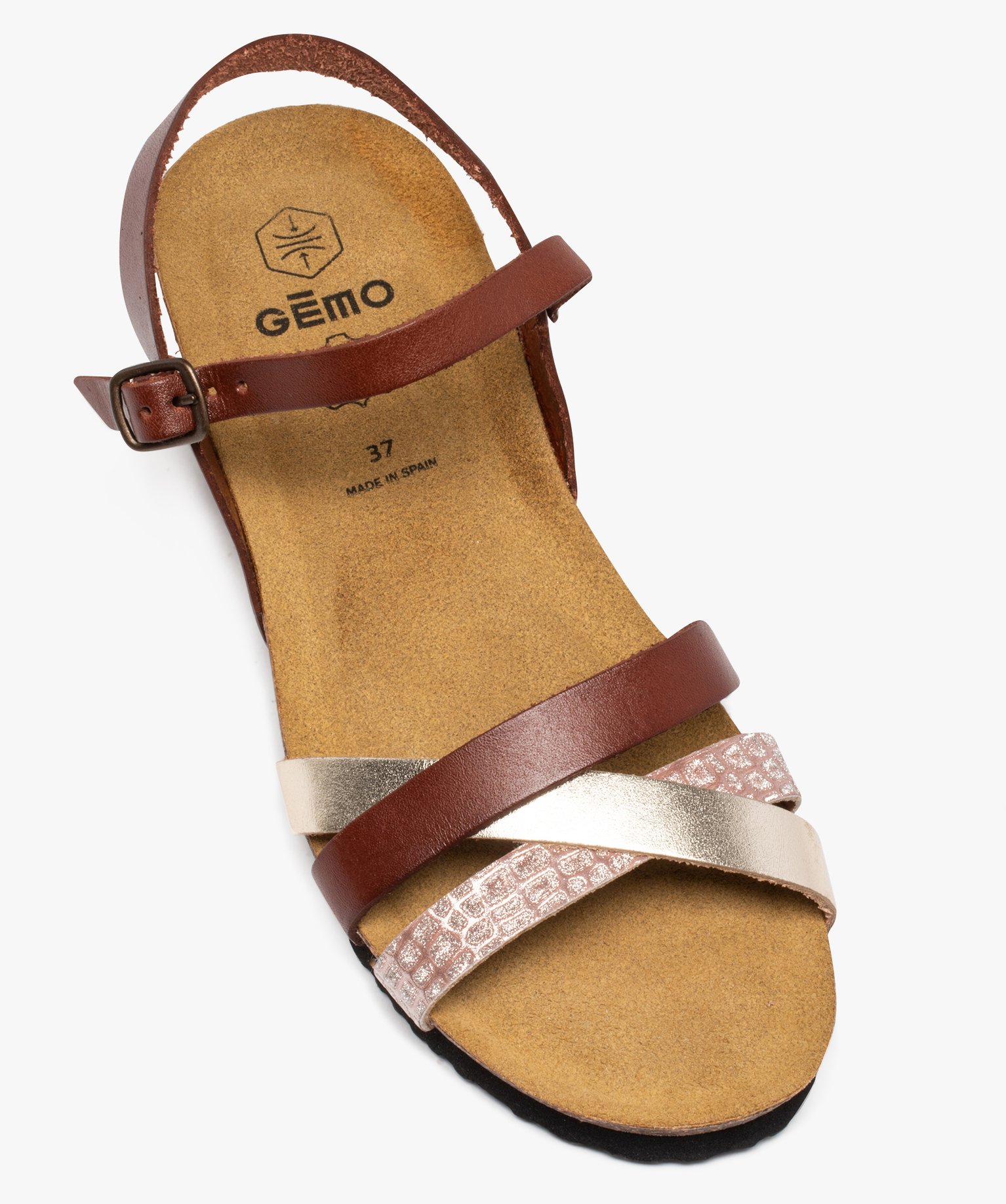 Sandales femme compensées dessus cuir marron | GEMO