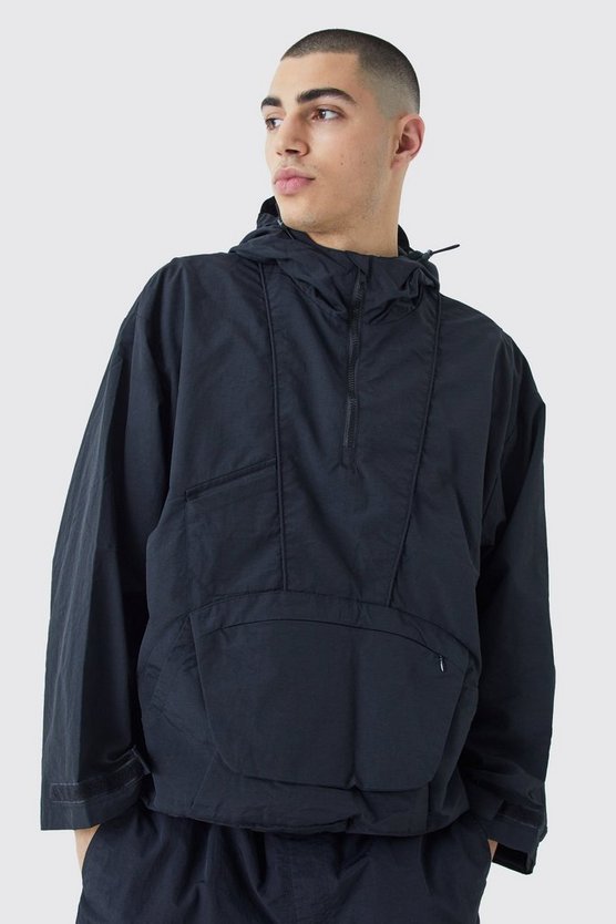 Regenjacke mit halbem Reißverschluss und Kapuze