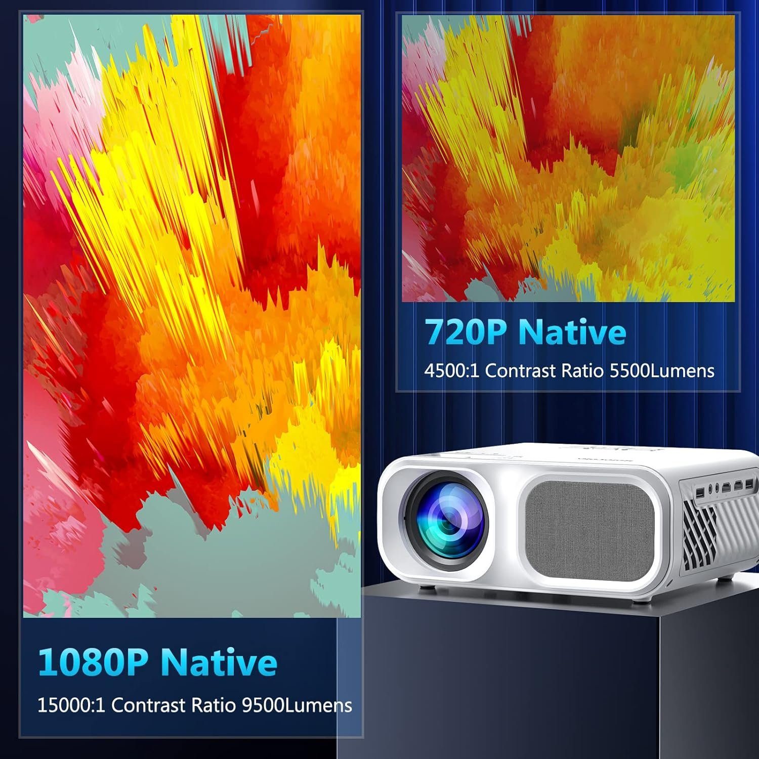 Hojocojo Beamer (9800 lm, 12000:1, 1920 x 1080 px, Unterstützung 4K Video, LED Heimkino Video Beamer 350 '' Display)