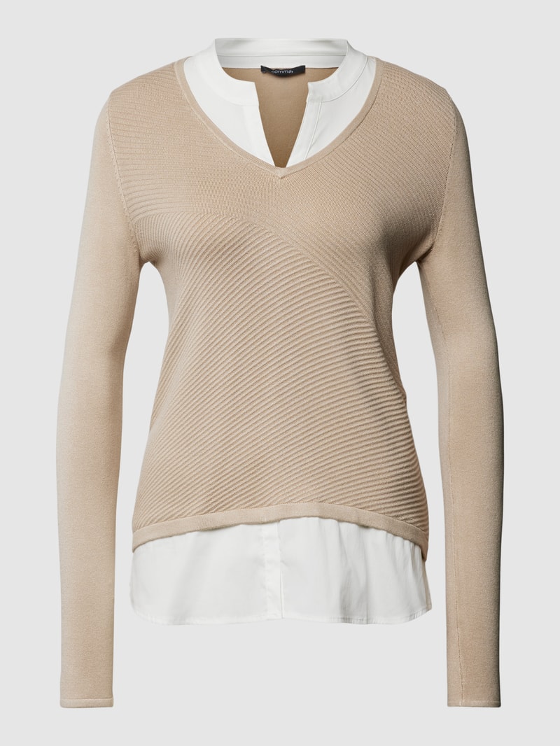 Strickpullover im Double-Layer-Look in sand