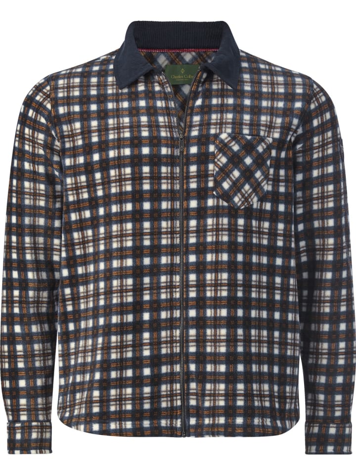 Charles Colby Fleecejacke DUKE ERINS in dunkelblau kariert günstig kaufen