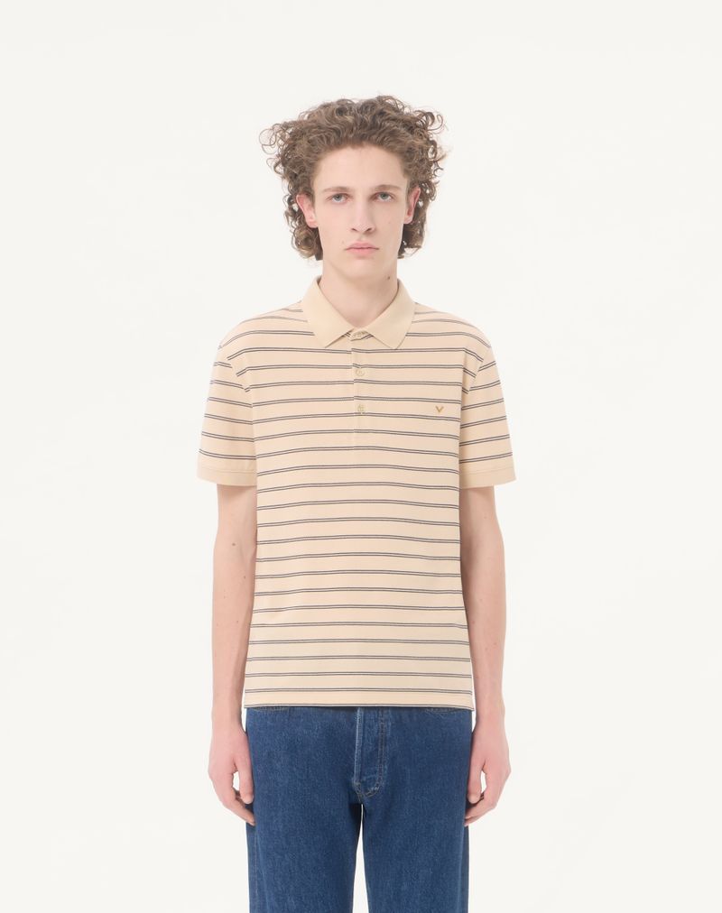 Camisa polo Valentino em algodão piqué com listras douradas
