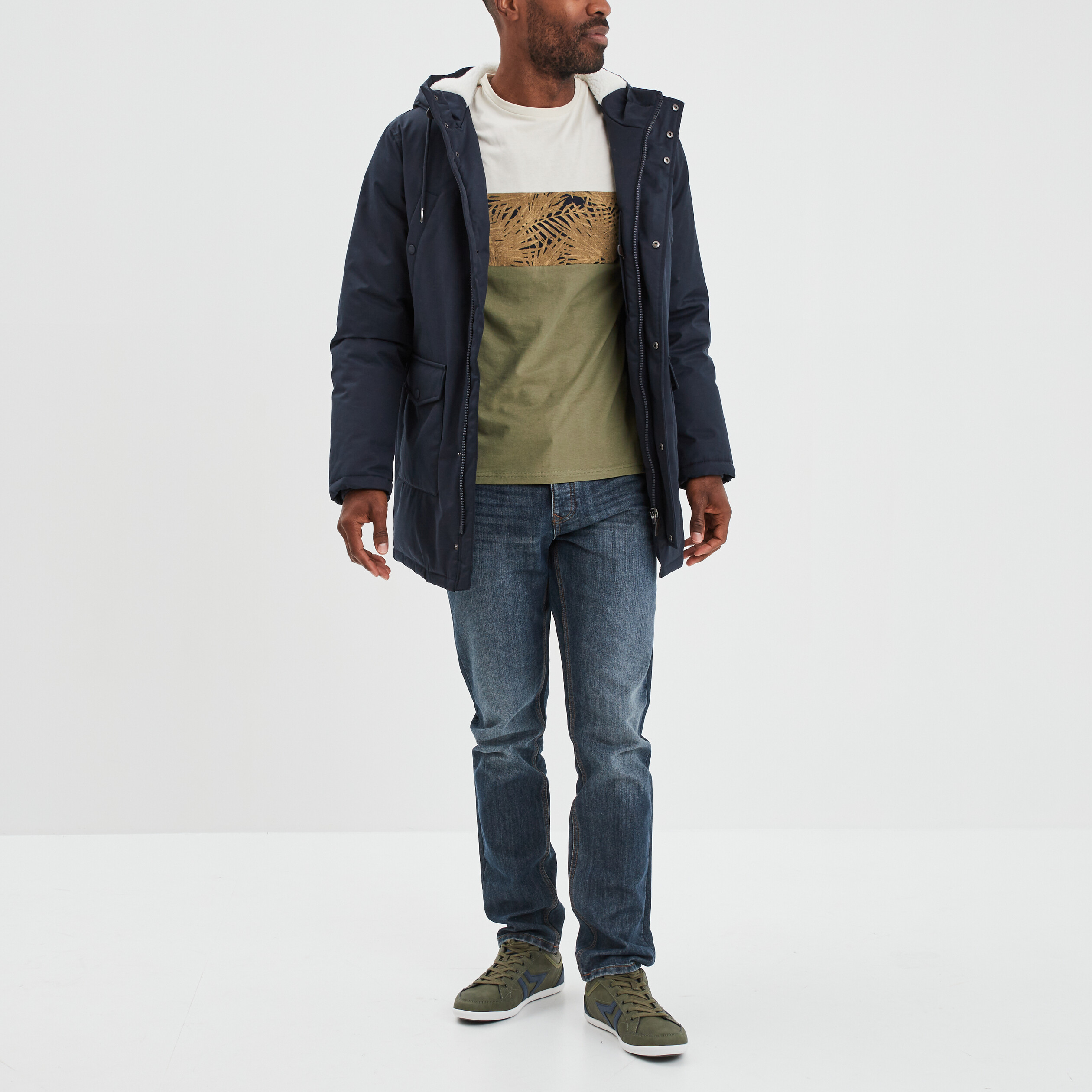 T-shirt manches courtes coton Creeks vert kaki homme | La Halle
