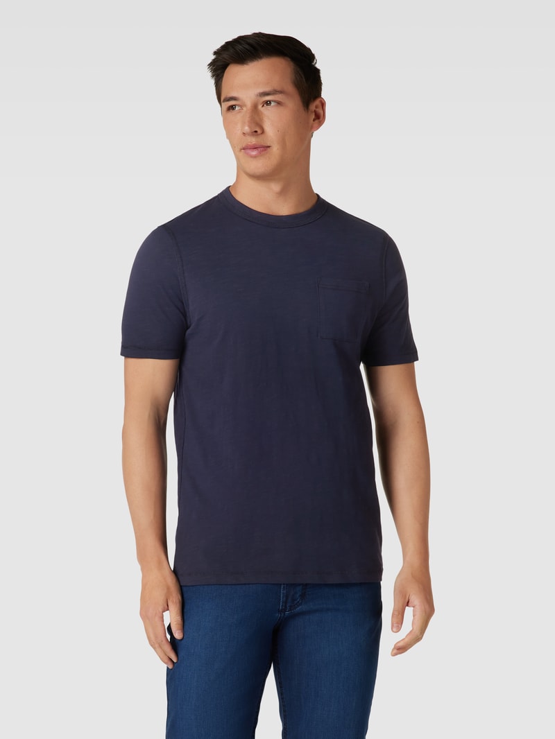T-Shirt in melierter Optik mit Brusttasche in dunkelblau