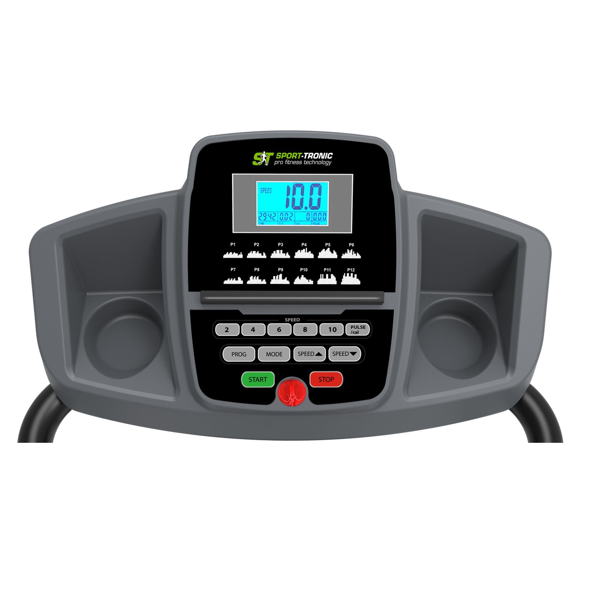 SportTronic Laufband mit Fitness App (Set, Spar-Set, 3-tlg., mit Unterlegmatte), Selbstschmiersystem, klappbar, 1 PS, 10 kmH
