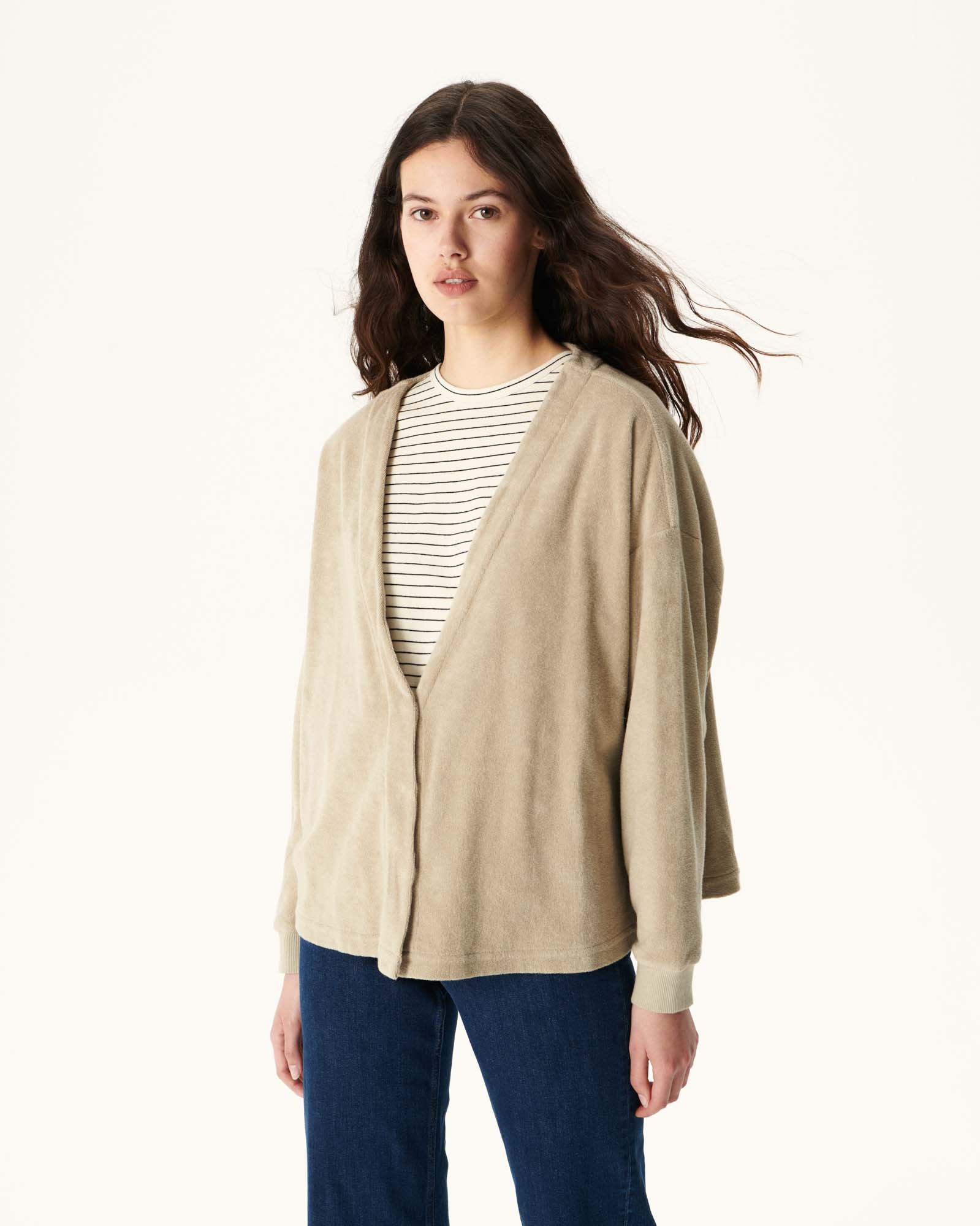 Cardigan éponge à manches longues Beige Pamplona
