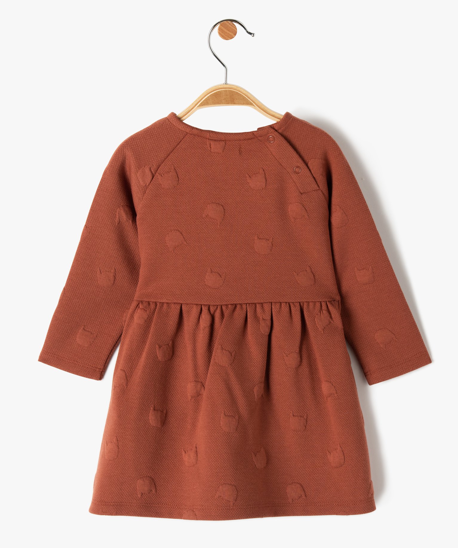 Robe bébé fille en maille à motif chat gaufré marron | GEMO