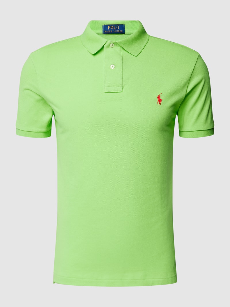 Poloshirt mit Logo-Stitching Modell 'BASIC' in hellgrün