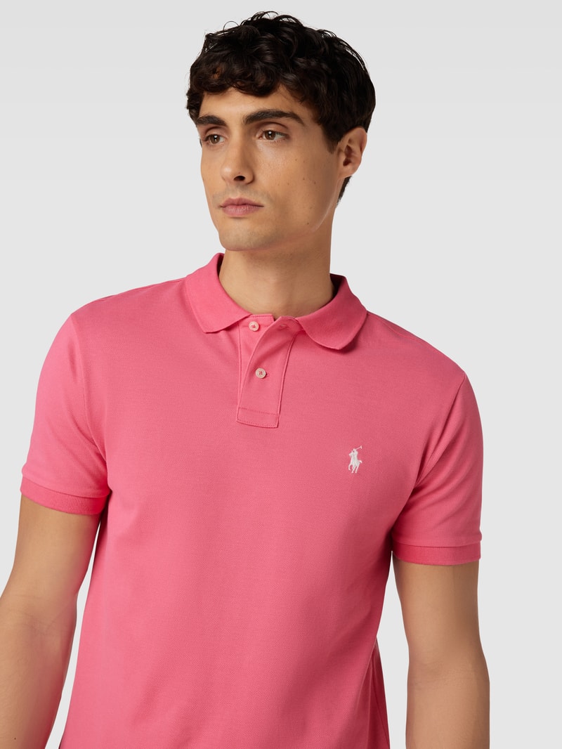 Poloshirt mit Logo-Stitching Modell 'BASIC' in pink