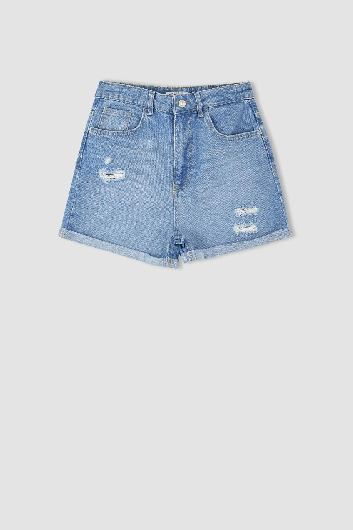DeFacto  Mom-Fit-Jeans mit gefaltetem Bein und hoher Taille, 100 % Baumwolle