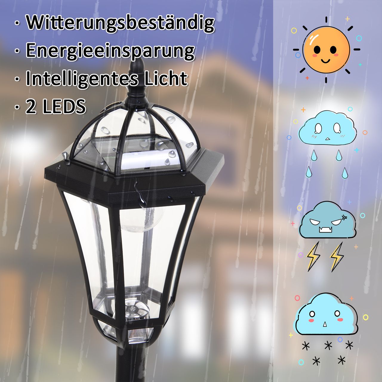 Outsunny Solar Gartenlaterne LED Laterne Wegleuchte 6 Stdn. ABS 129cm