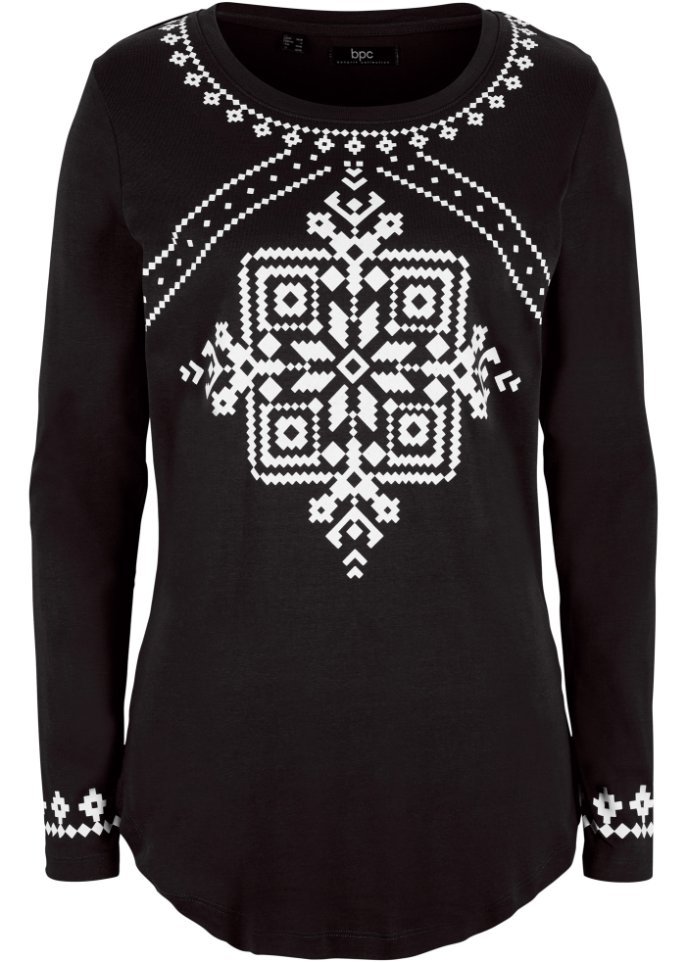 Baumwollripp-Langarmshirt mit Norwegermotiv