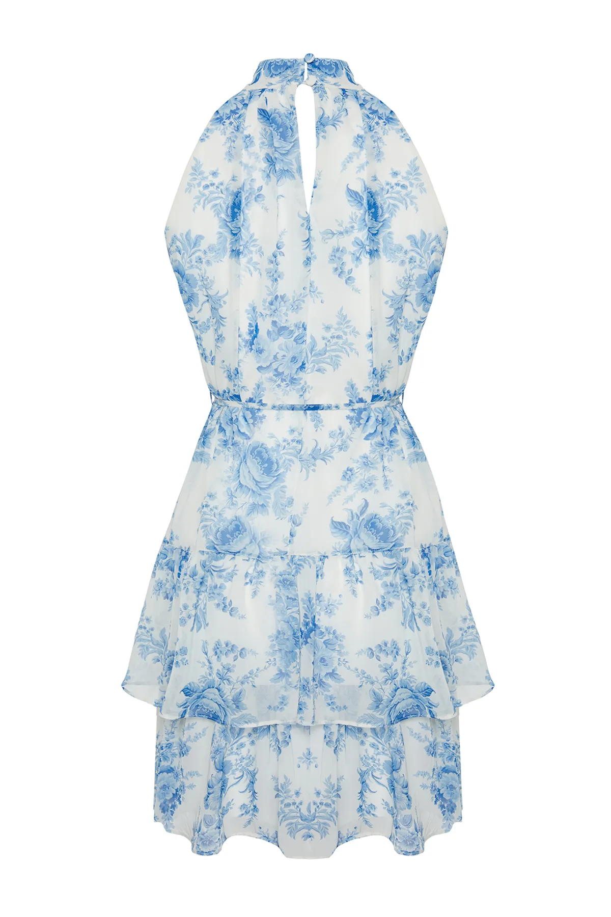 Trendyol Collection  Ecrufarbenes, floral gemustertes, mehrlagiges A-Linien-/Glockenform-Minikleid mit Futter aus Webstoff TWOSS23EL02056