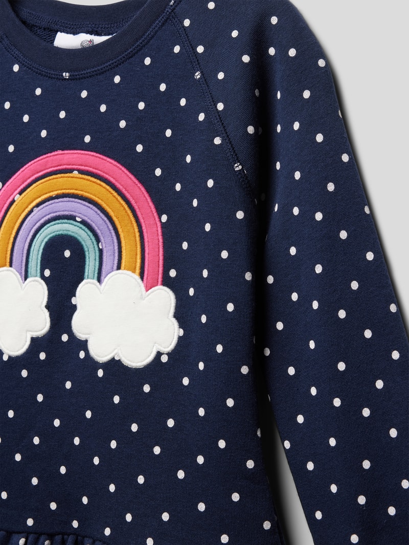 Knielanges Kleid mit Motiv-Stitching in marineblau