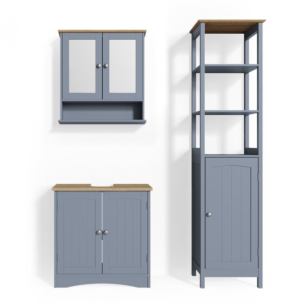 Vicco Badmöbel-Set Badezimmerset BIANCO Grau im Landhausstil Set 2, (3-er Set, 3-St., 3-er Set)