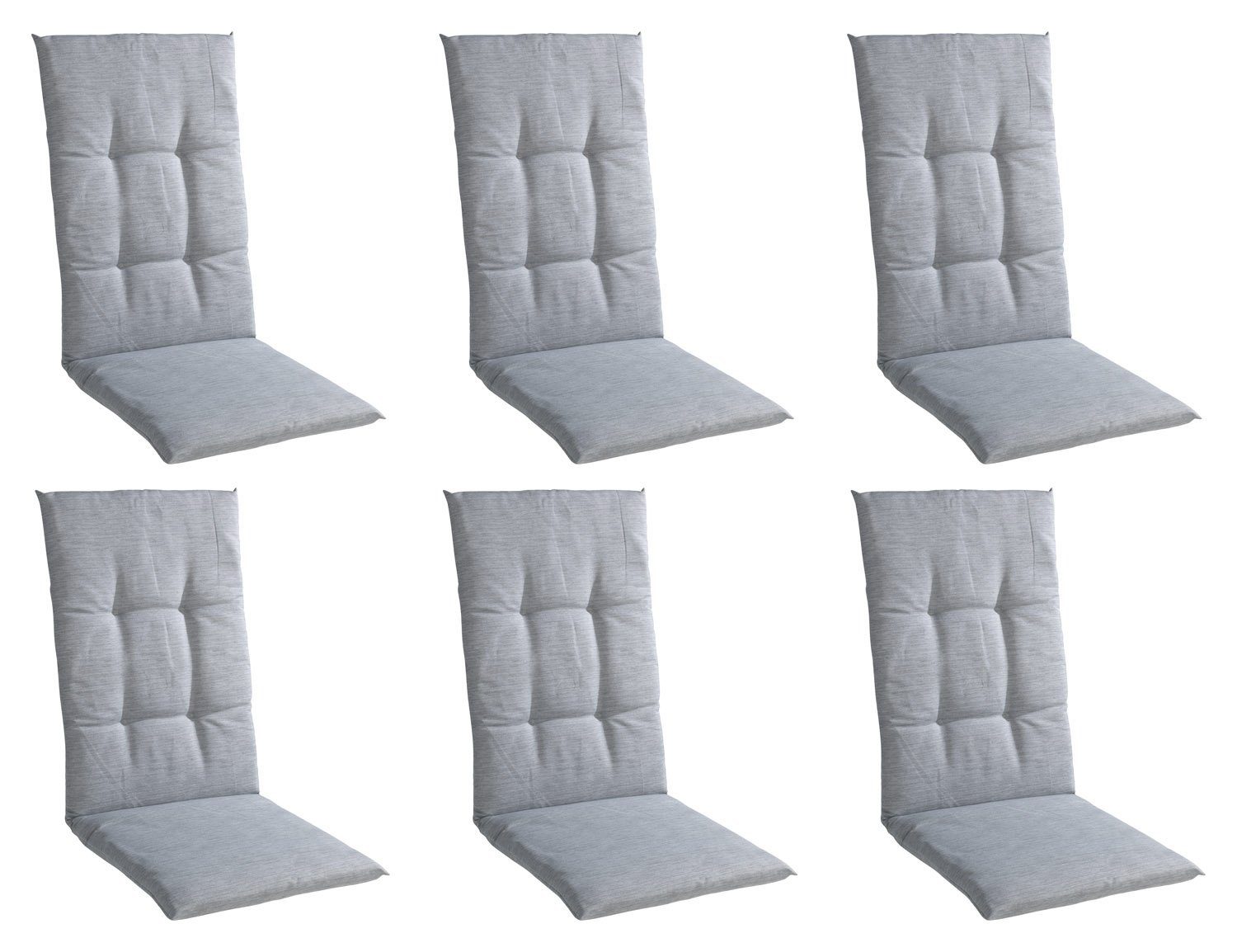 GO-DE Hochlehnerauflage STONGHA, B 48 x L 118 cm, Grau, 6er Set, (Set, 6 St), Gartenstuhlauflagen für Hochlehnstühle
