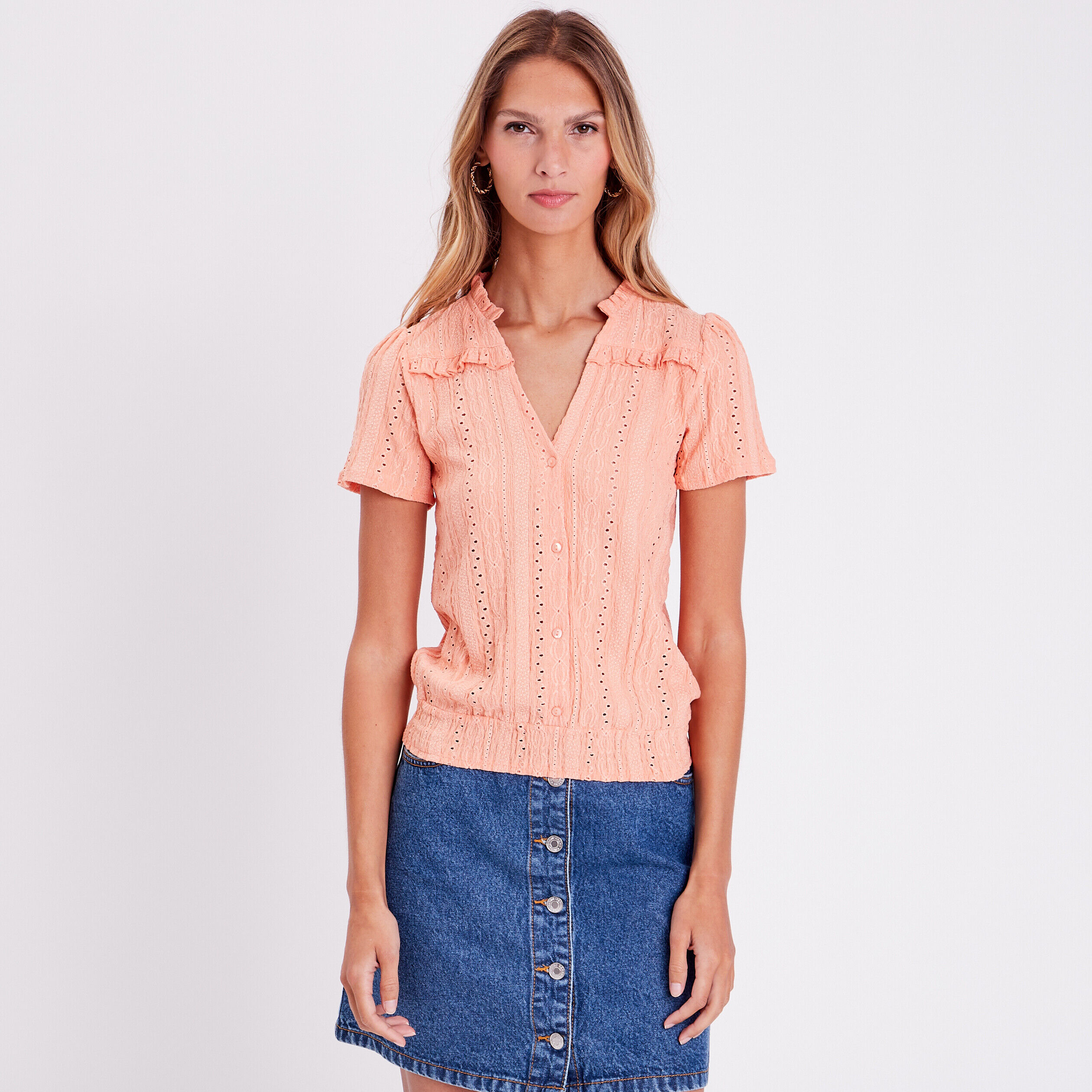 Blouse manches courtes rose saumon femme | Cache Cache