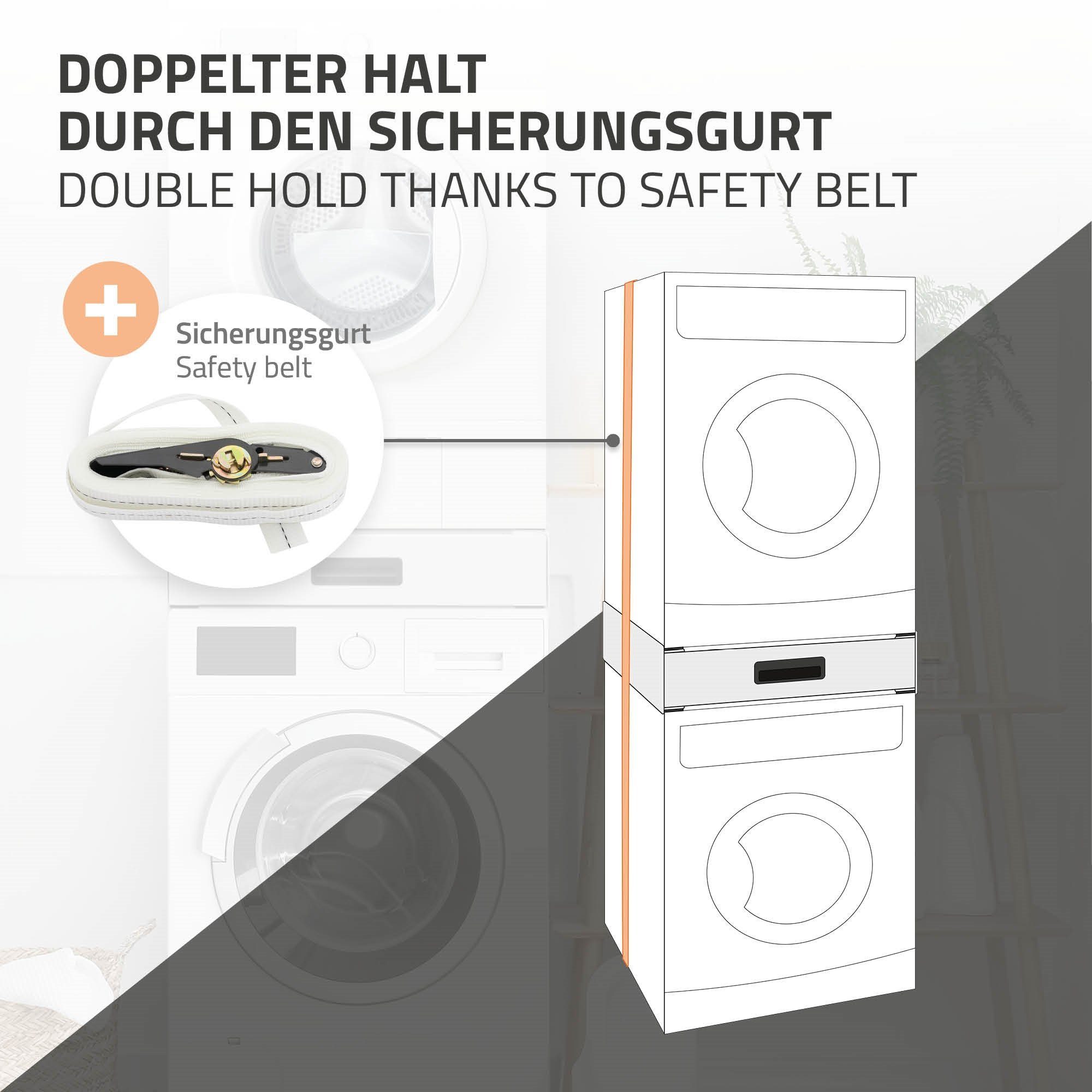 ML-DESIGN Waschmaschinenuntergestell Verbindungsrahmen Waschmaschine und Trockner Zwischenbausatz, Schublade Stahl 60x55cm Weiß rutschfest Universal
