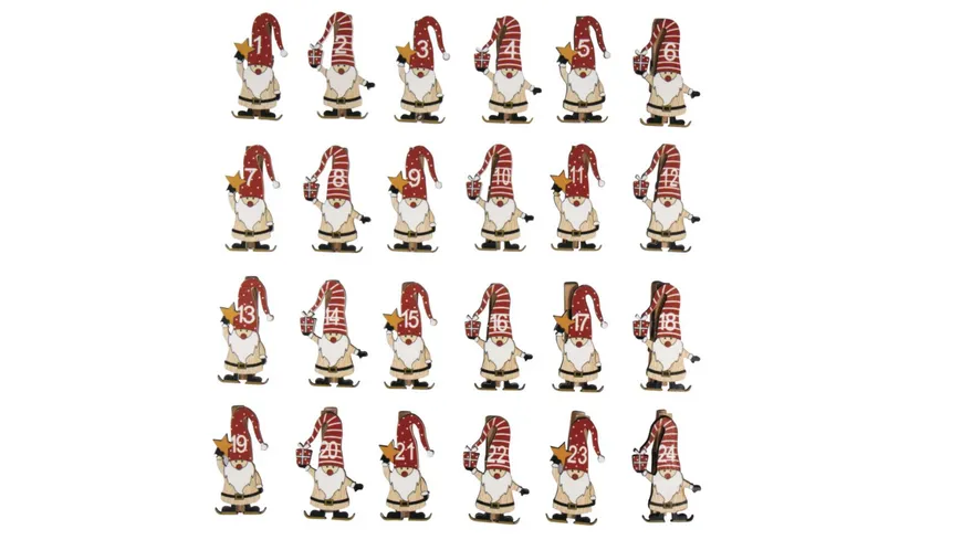 Rayher Adventszahlen Santa 1-24 auf Klammer2,5x5cm