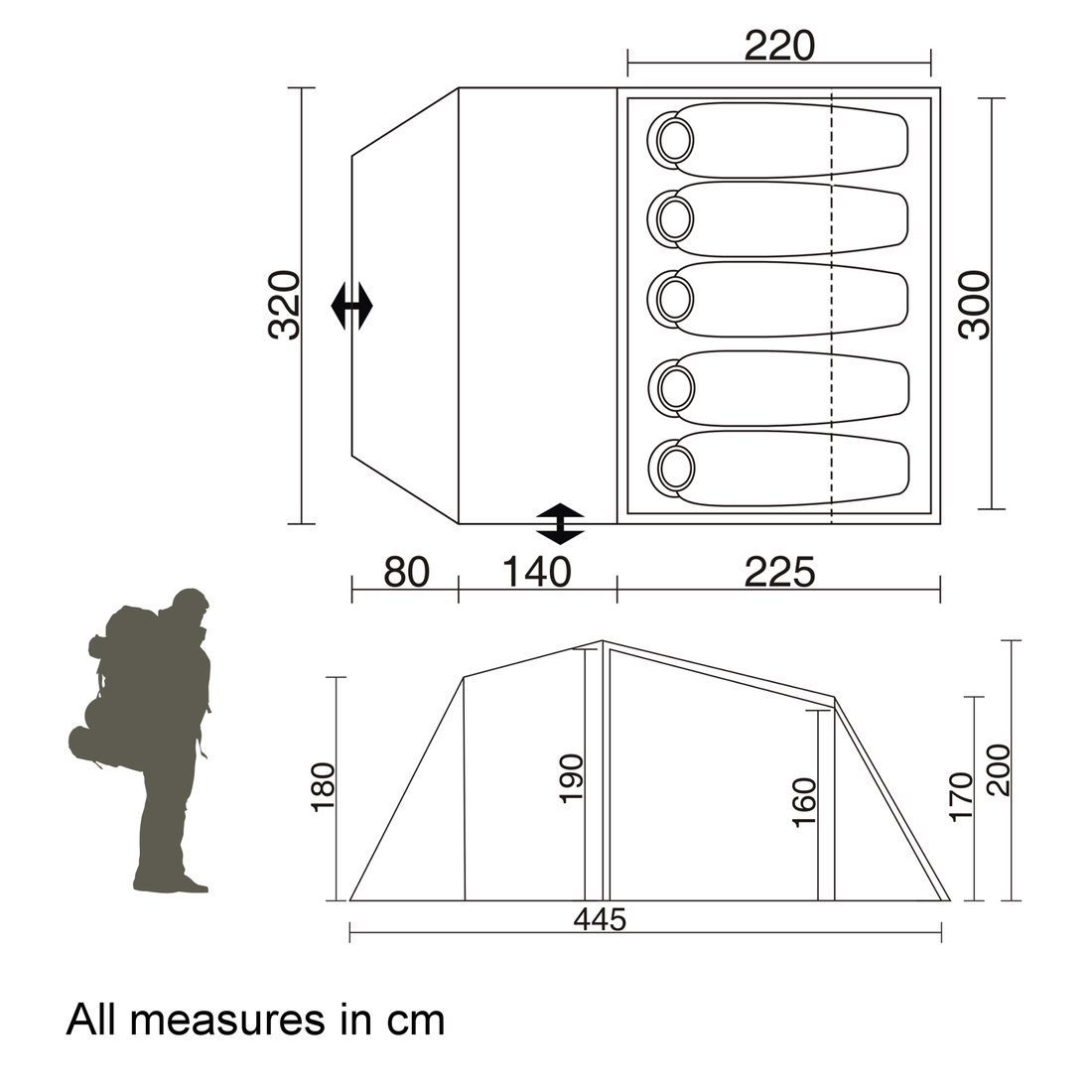 10T Outdoor Equipment Tunnelzelt Mandiga Arona 5 Mann Zelt Tunnelzelt Campingzelt wasserdicht 5000mm, Personen: 5