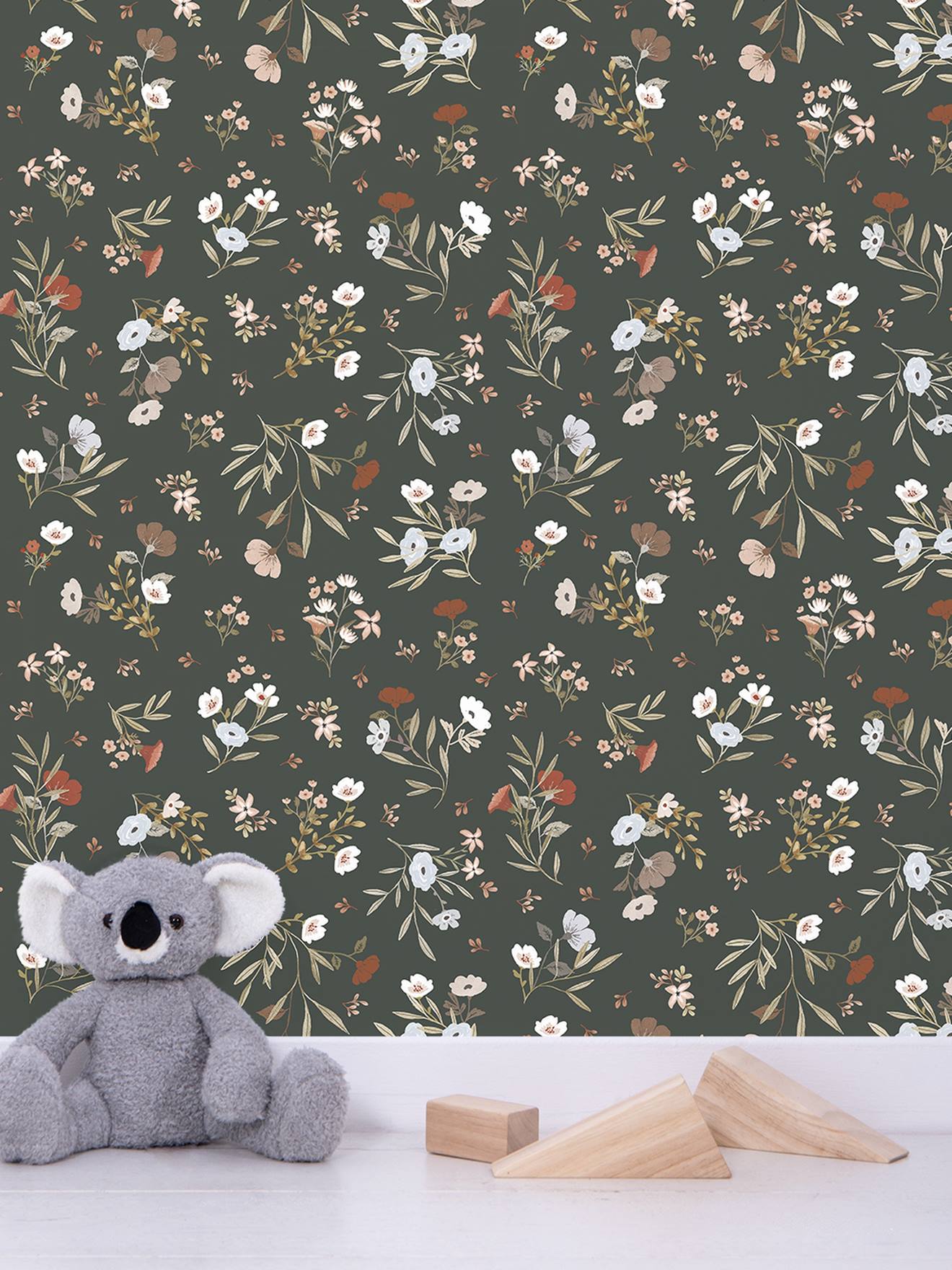 Lilipinso Kinderzimmer Vliestapete mit Vintage-Blumen LILYDALE LILIPINSO - olivgrün