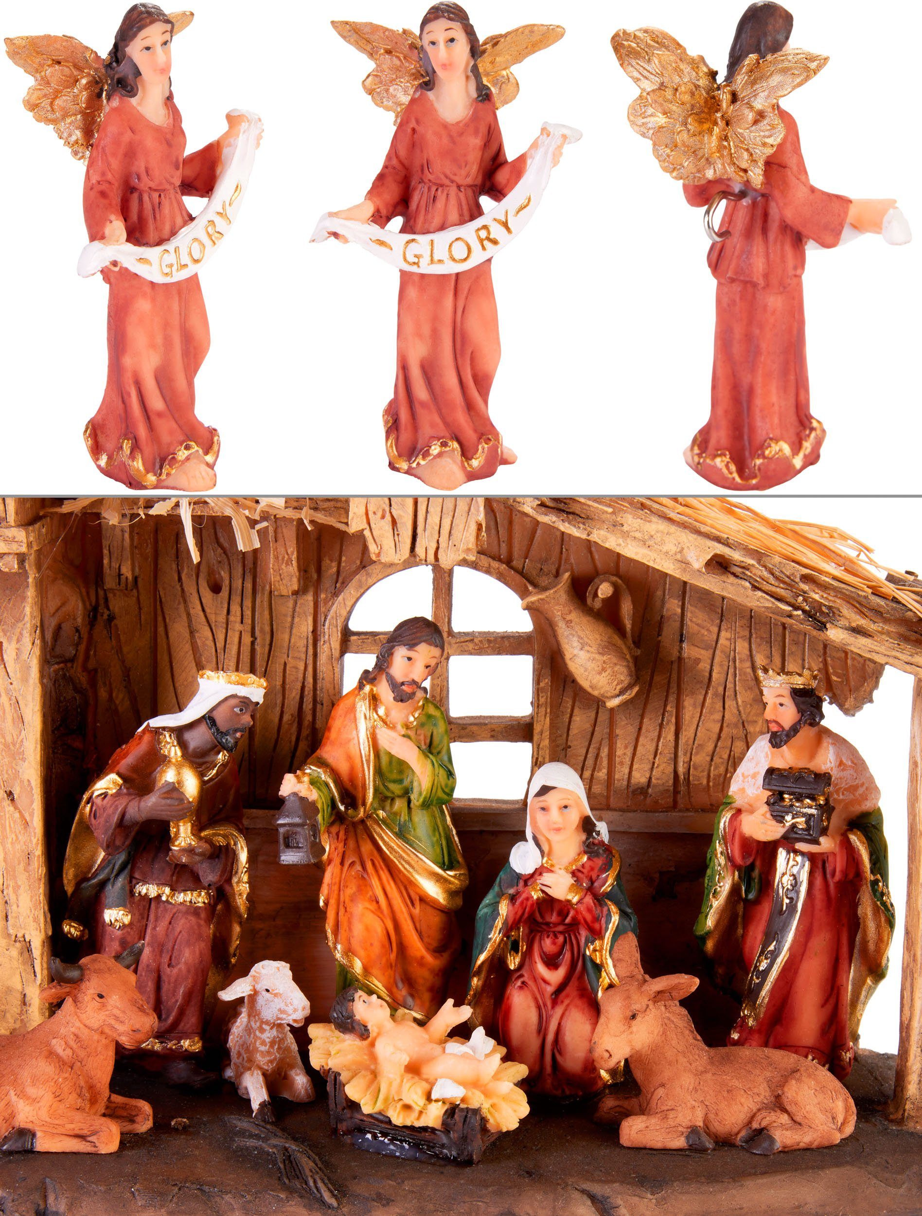 BRUBAKER Krippenfigur Weihnachtskrippe - 32 cm Krippenset mit 11 handbemalten Figuren (Weihnachtsfigur Krippe, 1 St), aus Harz - Tischdekoration Weihnachten - Weihnachtsdekoration Skulptur