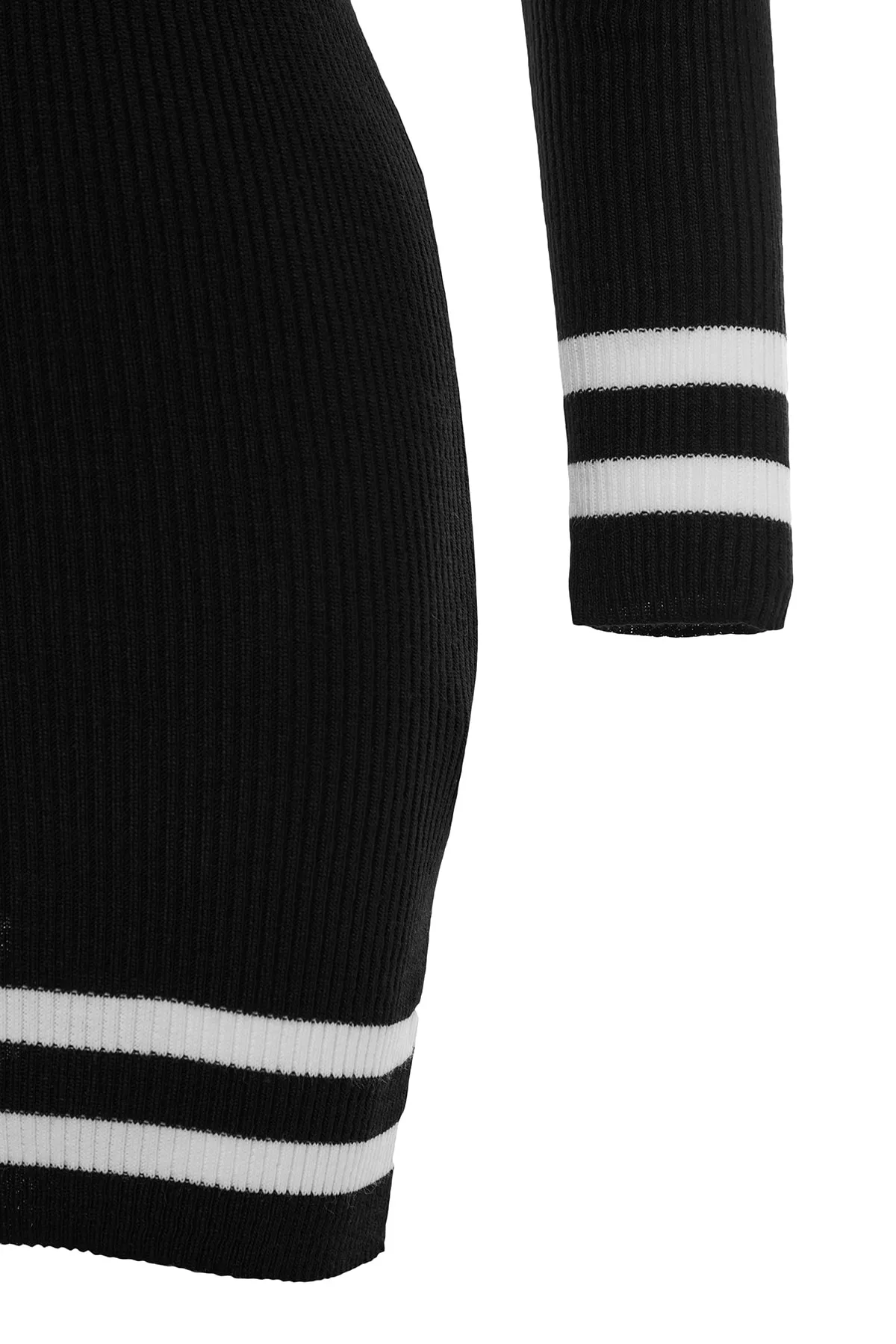Trendyol Collection  Schwarzes Mini-Strickkleid mit gestreiftem Saum TWOAW20EL1274