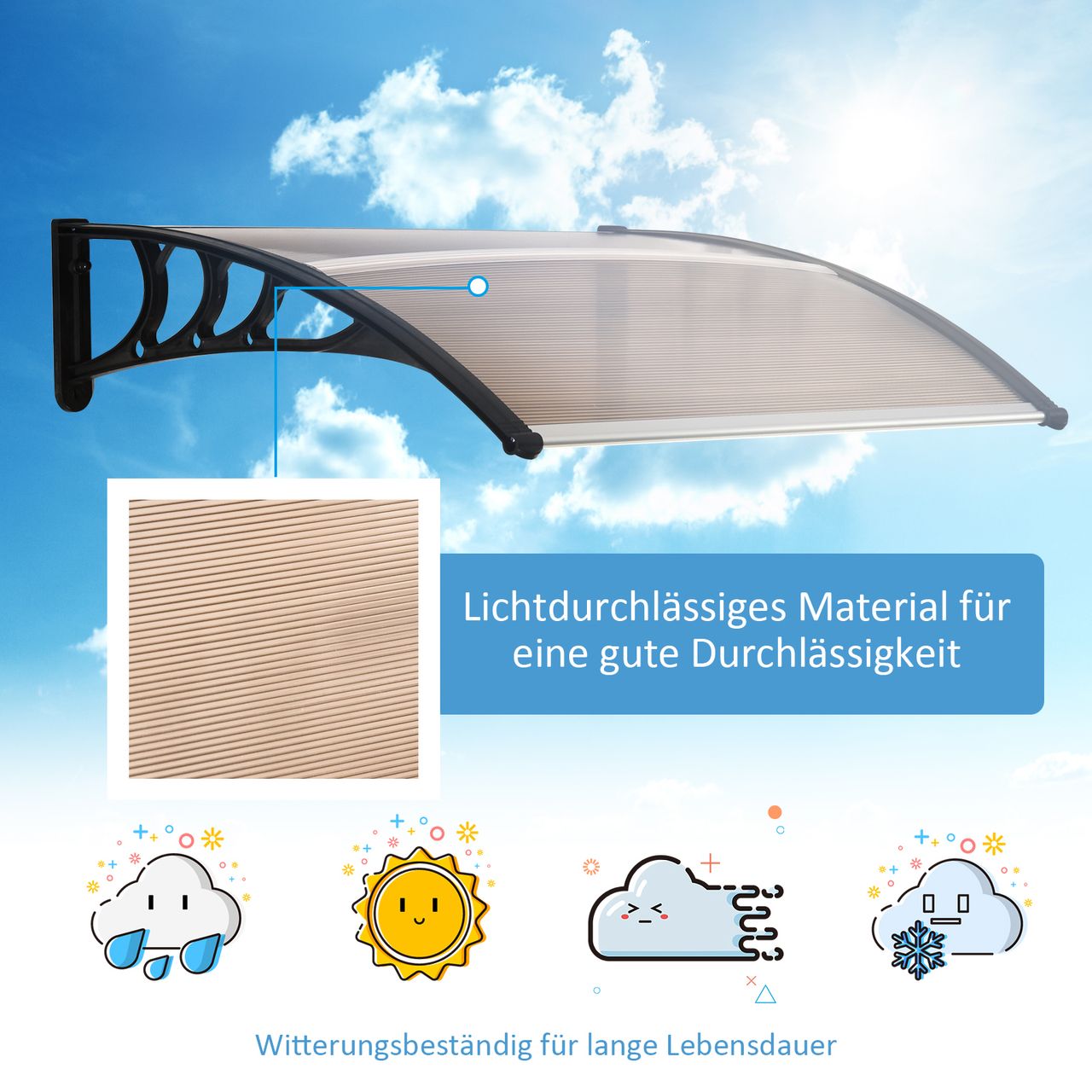 Outsunny Vordach Haustürvordach 120 x 75cm Pultvordach Überdachung Polycarbonat