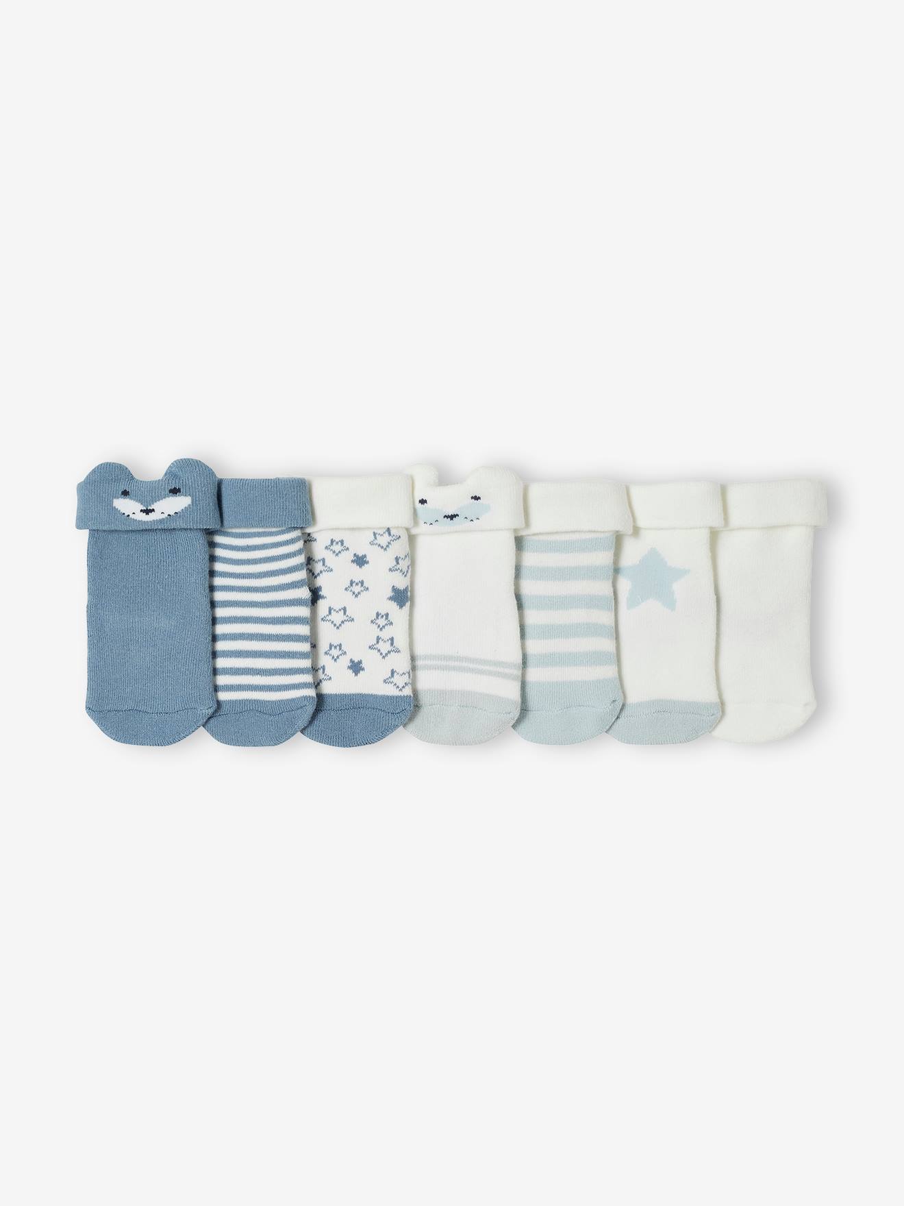 Vertbaudet 7er-Pack Baby Socken mit Stern und Fuchs BASIC Oeko-Tex - blau