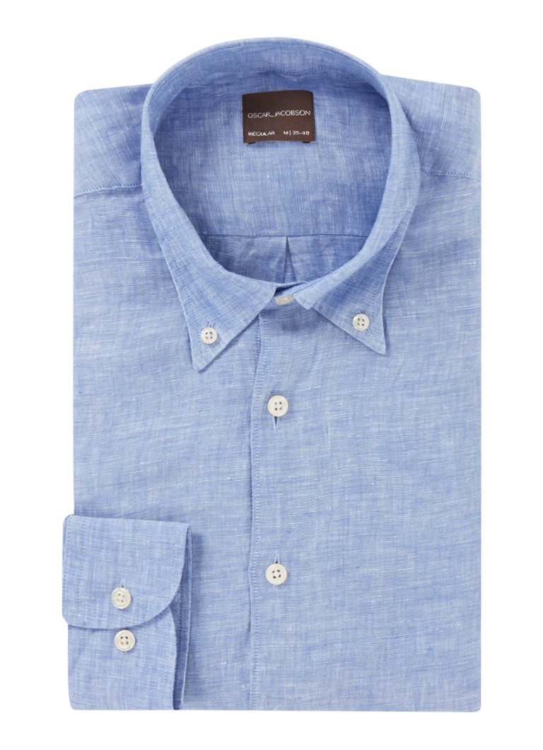 Camisa de linho Oscar Jacobson de corte regular com colarinho abotoado