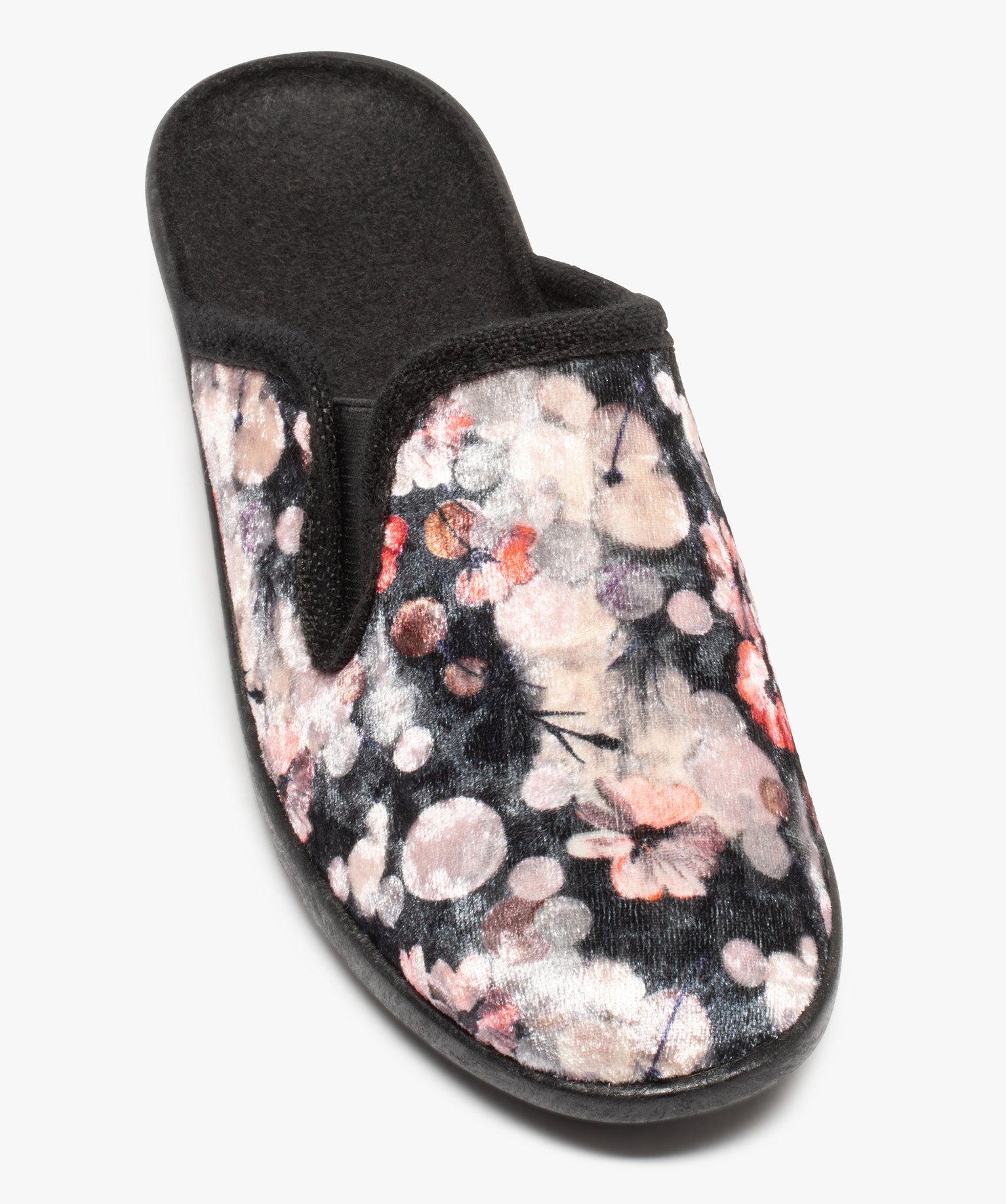 Chaussons femme mules confort en velours satiné gris | GEMO