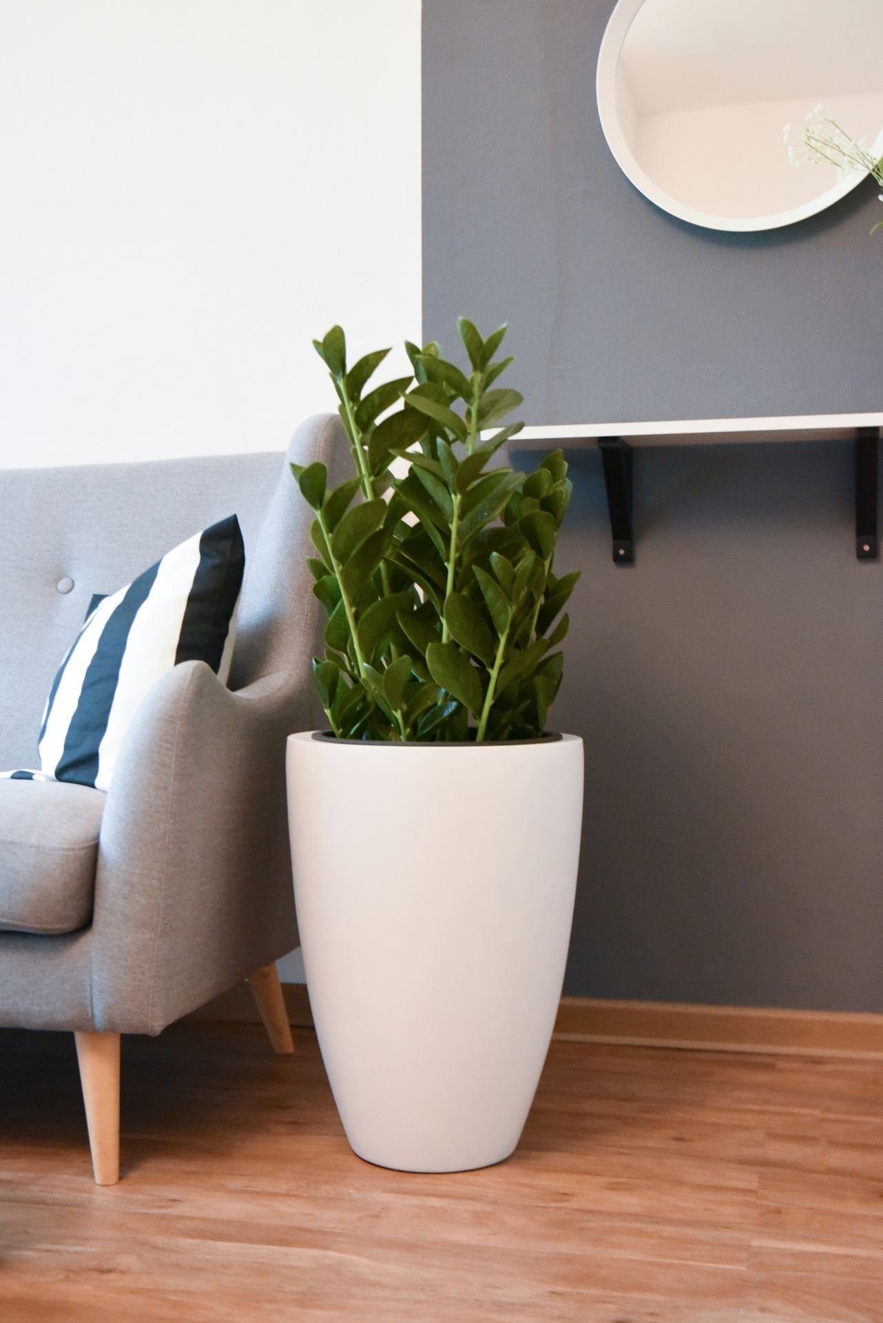 VIVANNO Pflanzkübel Pflanzkübel Pflanzgefäß Blumenkübel Fiberglas OPALA weiß matt - 40x55