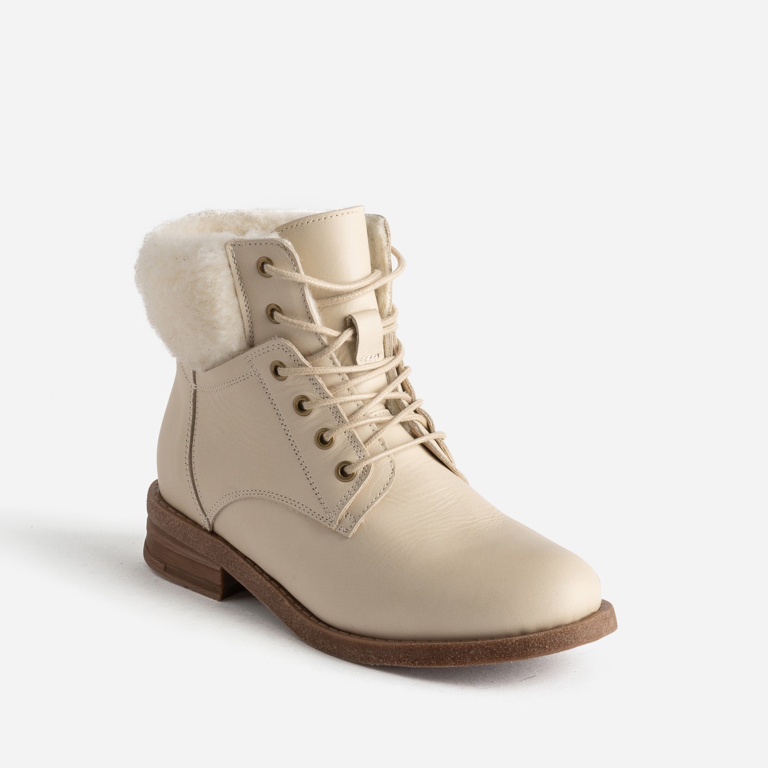 Bottine beige fourrée en cuir velours