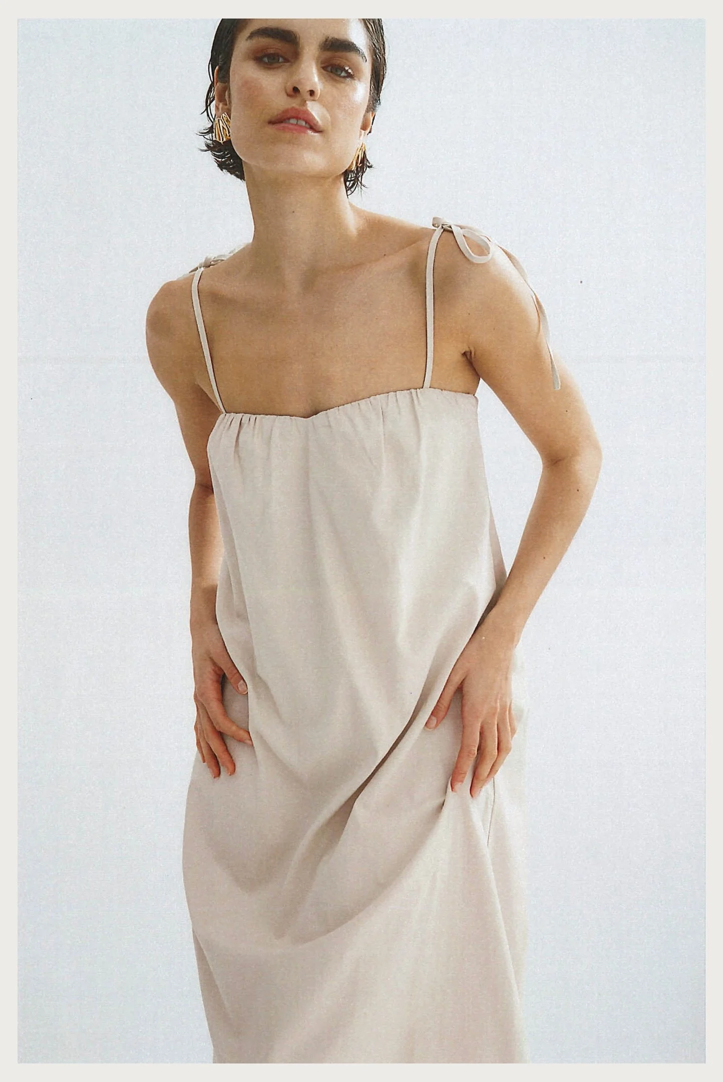 Linen Blend Tie Strap Midi Dress