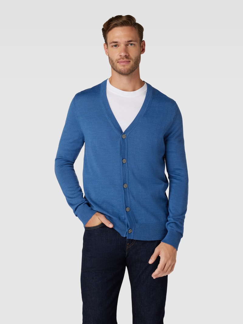 Strickjacke mit V-Ausschnitt und Knopfleiste in jeans meliert