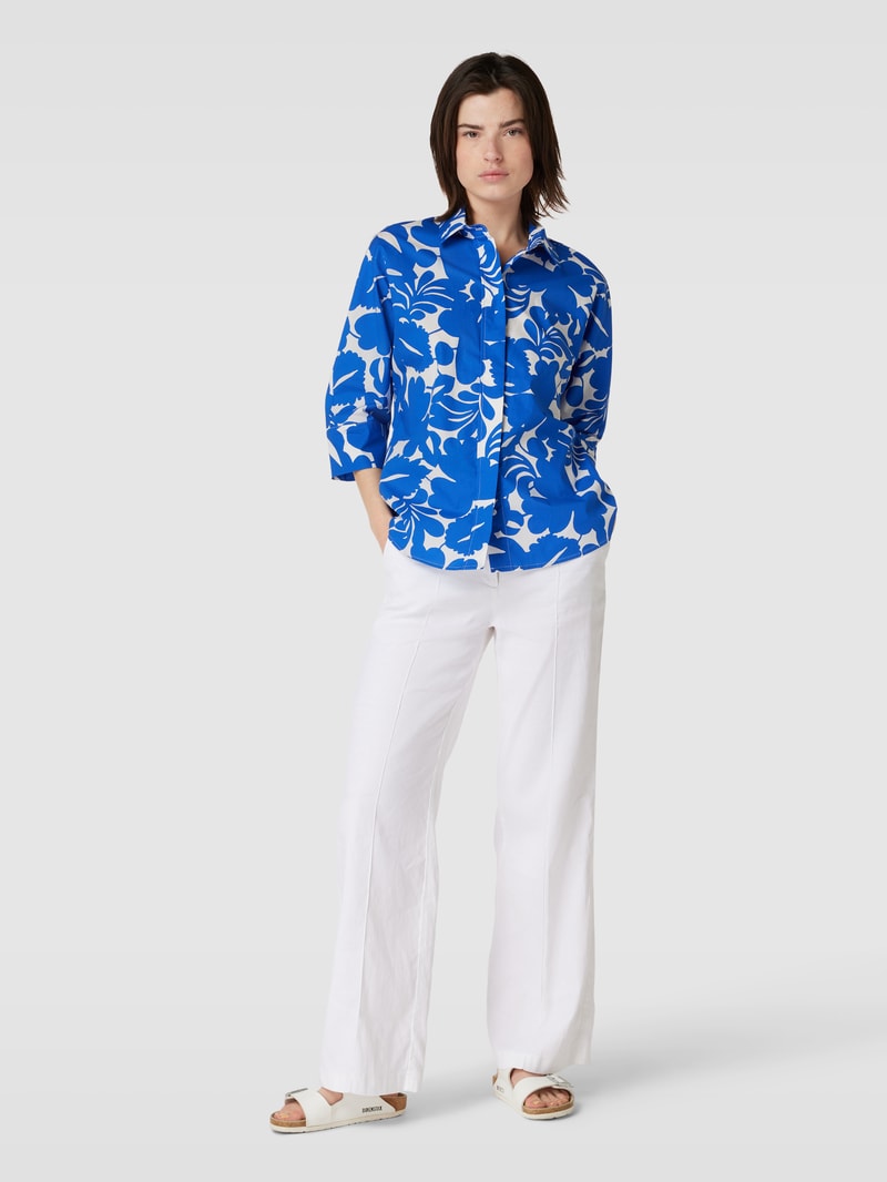 Bluse aus Baumwolle mit Allover-Print in royalblau