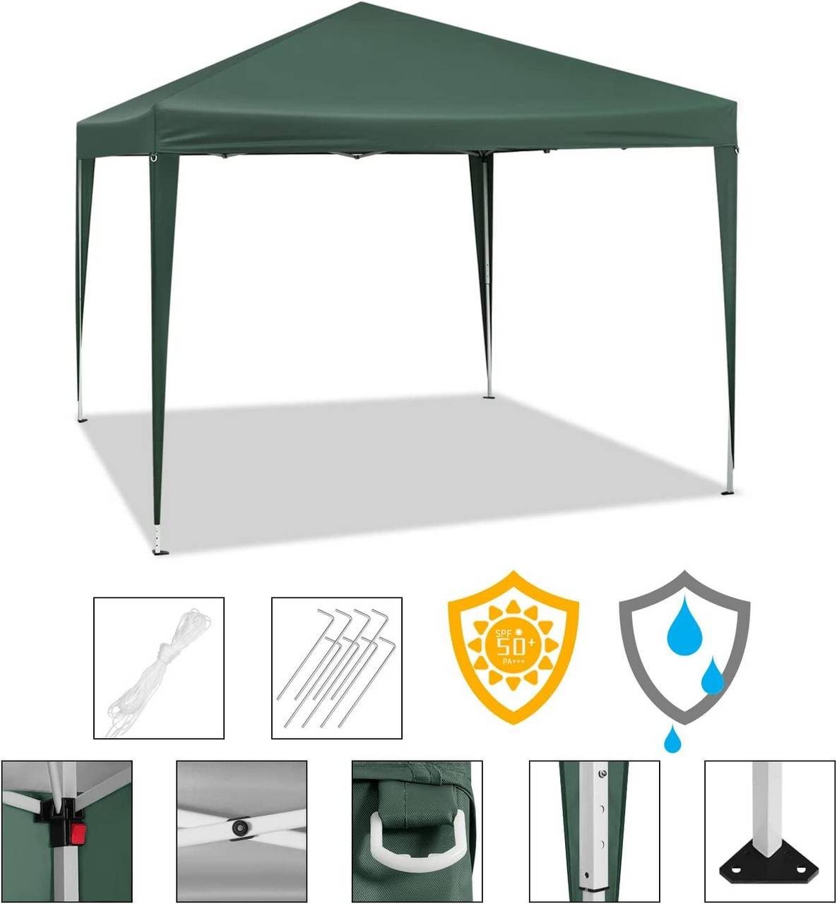 Woltu Faltpavillon, Pop-Up Pavillon aus Oxford Metallrahmen 3x3 m