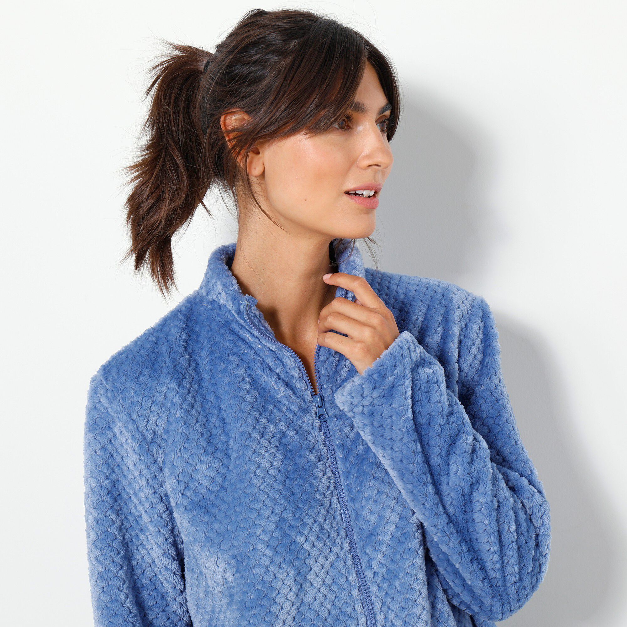 Robe de chambre zippée maille polaire texturée