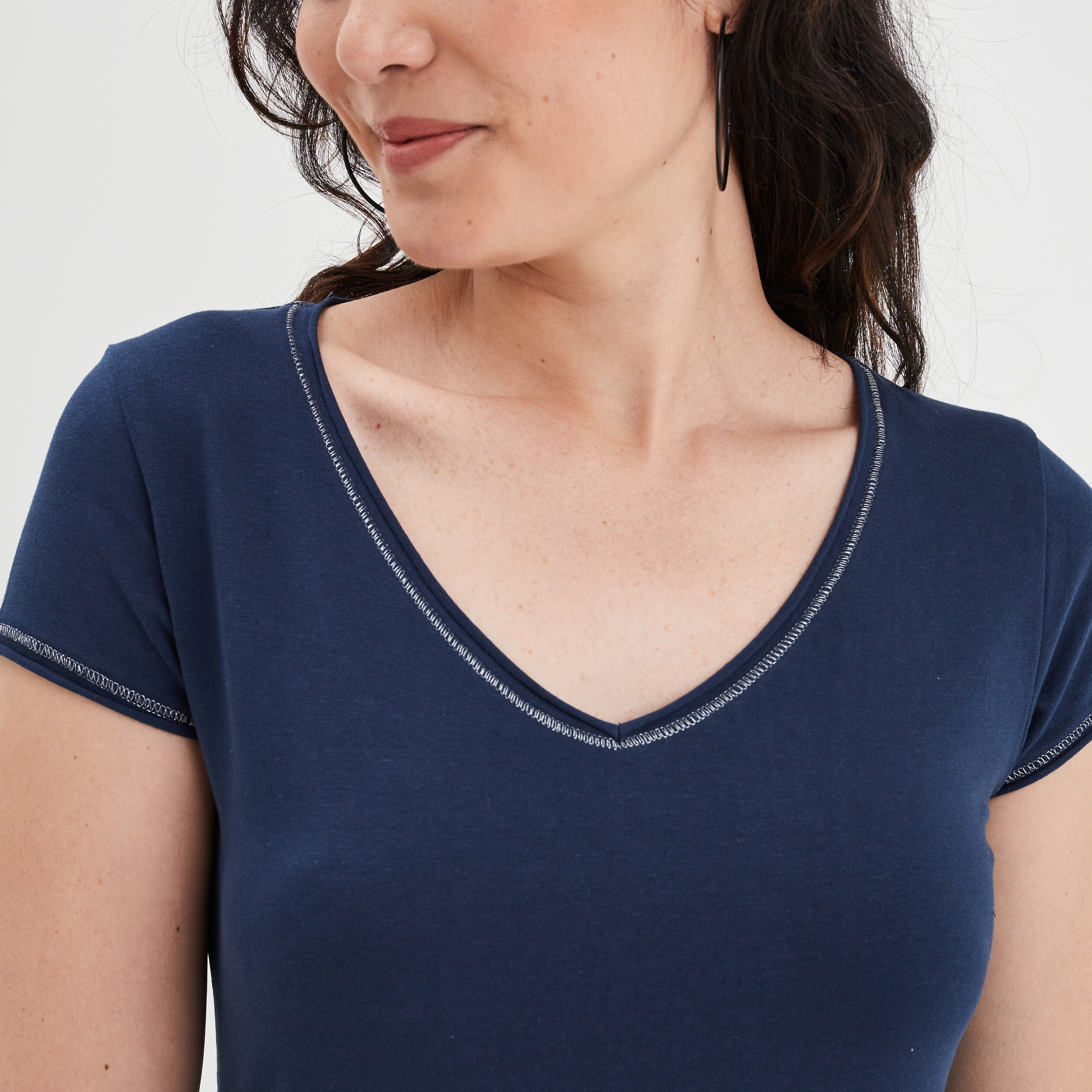 T-shirt manches courtes ajusté bleu marine femme | La Halle
