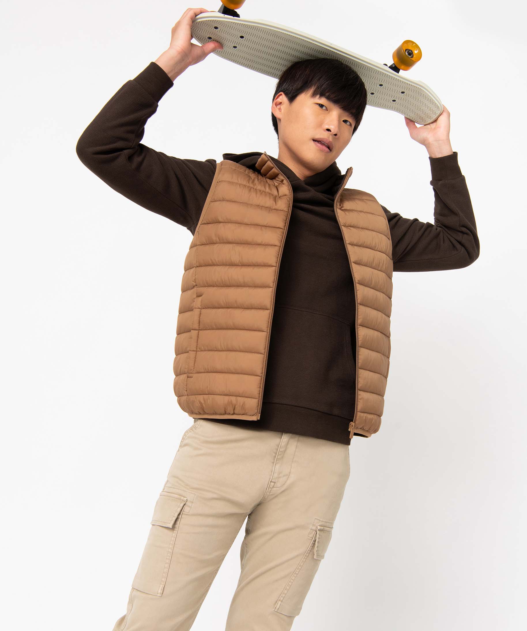 Blouson homme matelassé sans manches marron | GEMO