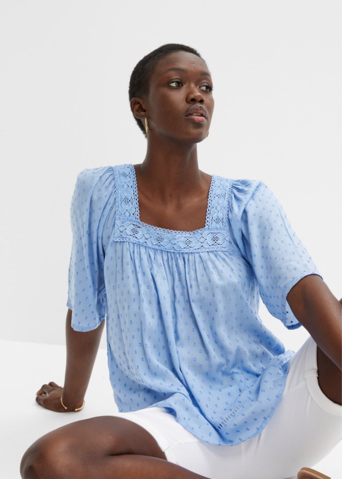 Transparente Bluse mit Häkelspitze