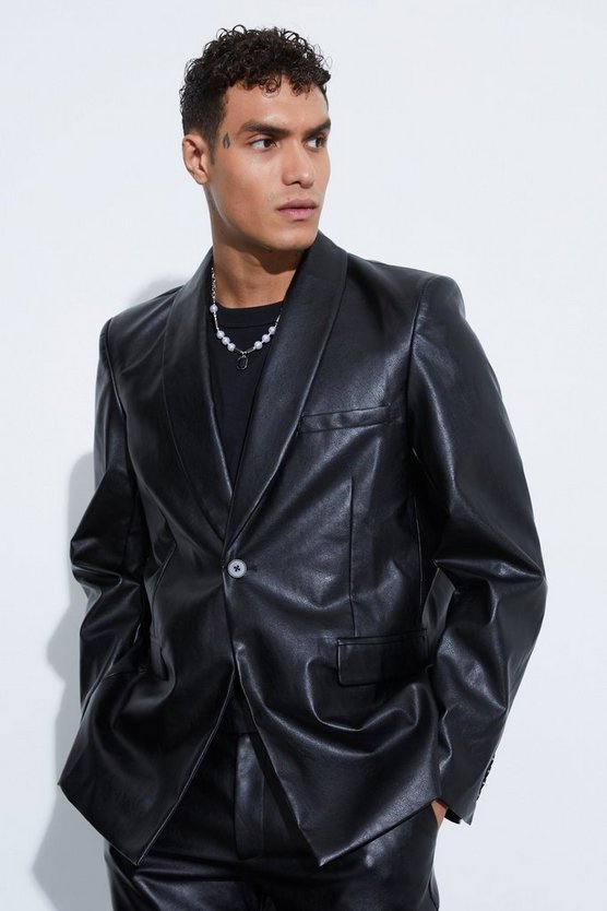 Oversize PU-Blazer mit Schal-Kragen