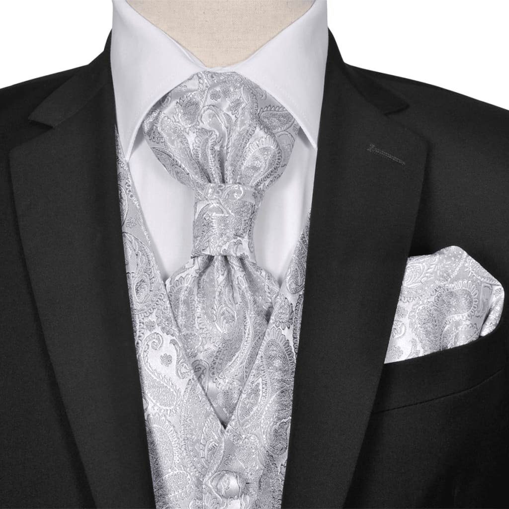 vidaXL Anzug Hochzeitswesten-Set Herren Paisley Größe 52 Silbern